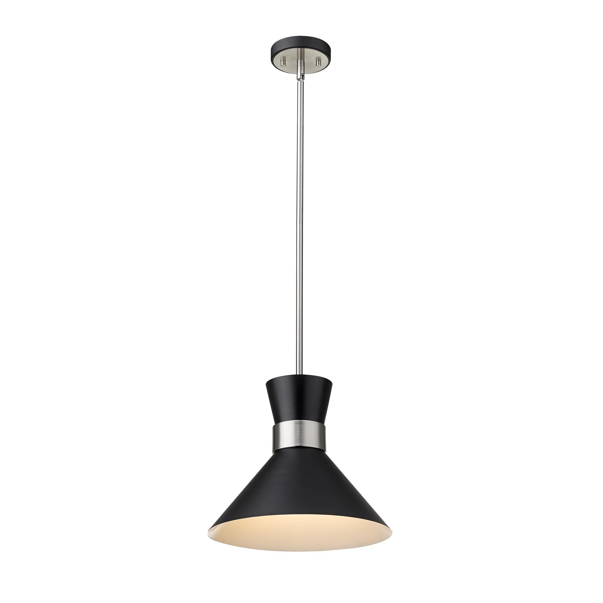 Shown in Matte Black + Brushed Nickel finish and Metal glass and Metal shade