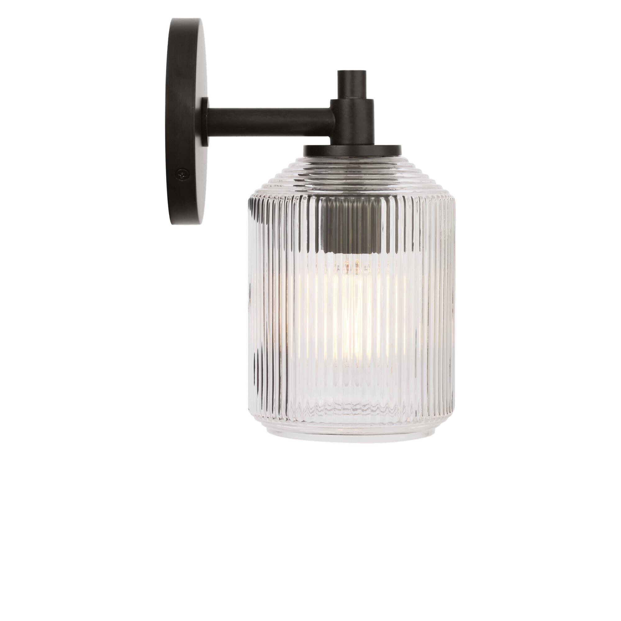 Shown in Aged Iron finish and Clear Ribbed glass