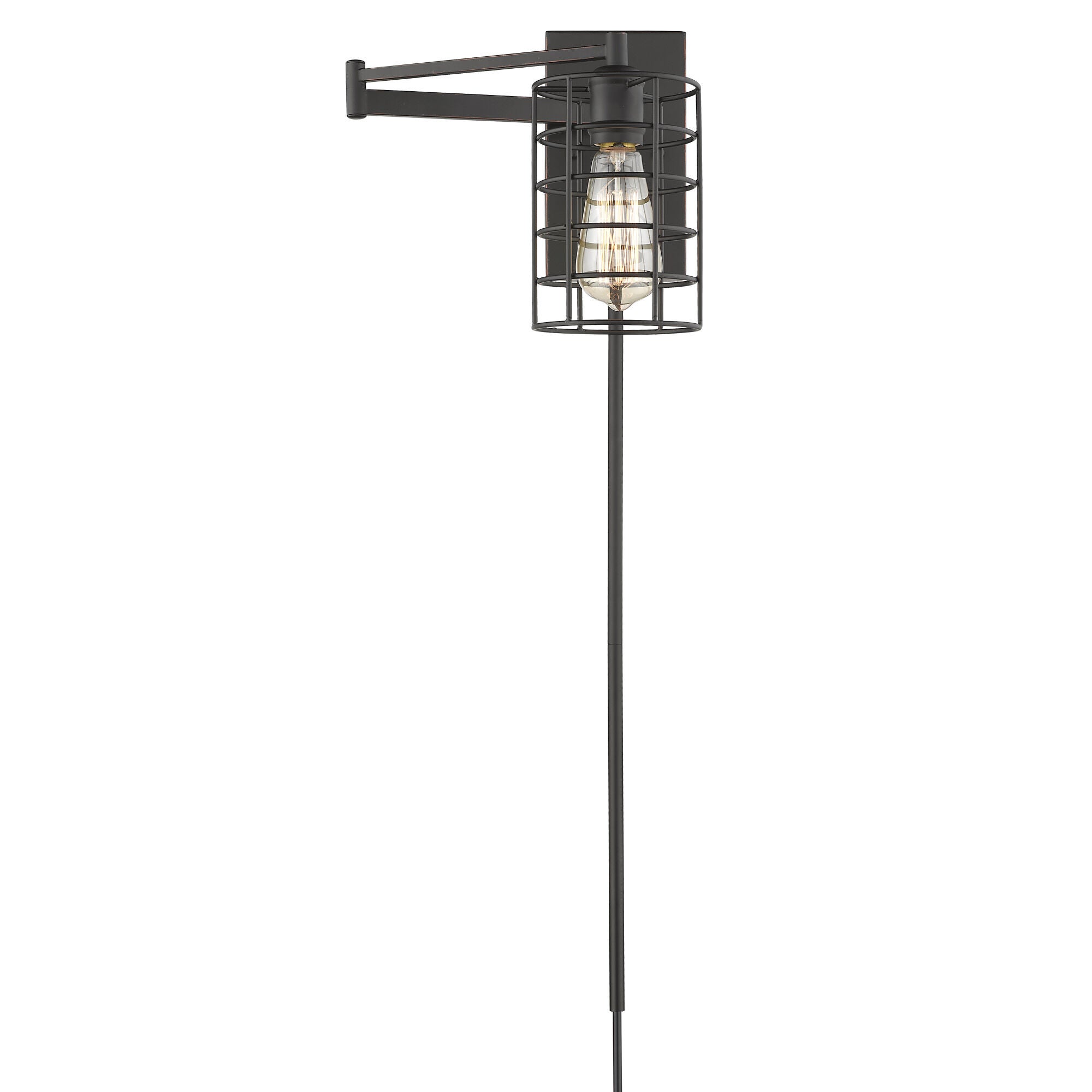 Shown in Oil-Rubbed Bronze finish and Oil-Rubbed Bronze glass and Oil-Rubbed Bronze, Cylindrical Metal Cage shade