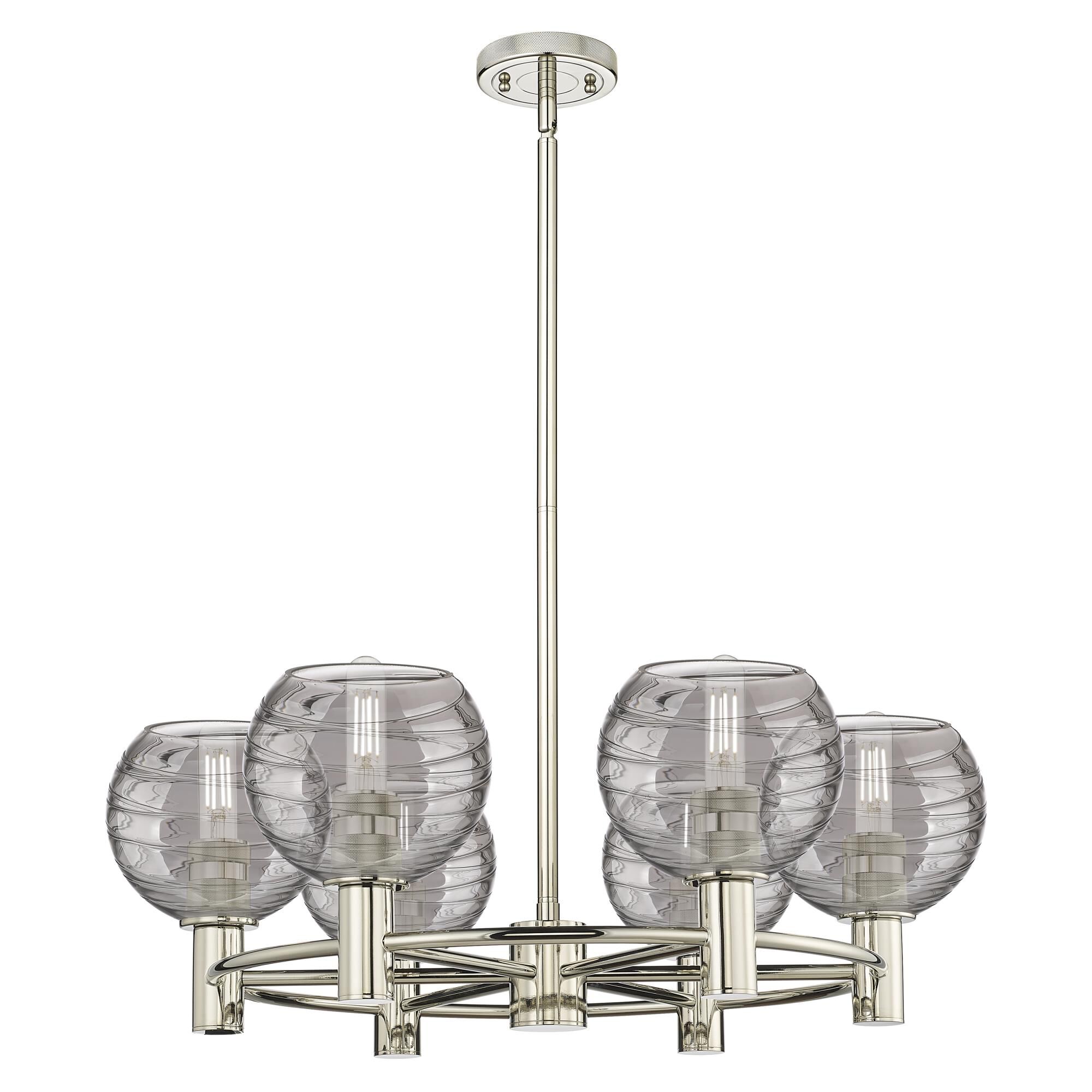 Shown in Polished Nickel finish and Light Smoke Deco Swirl glass