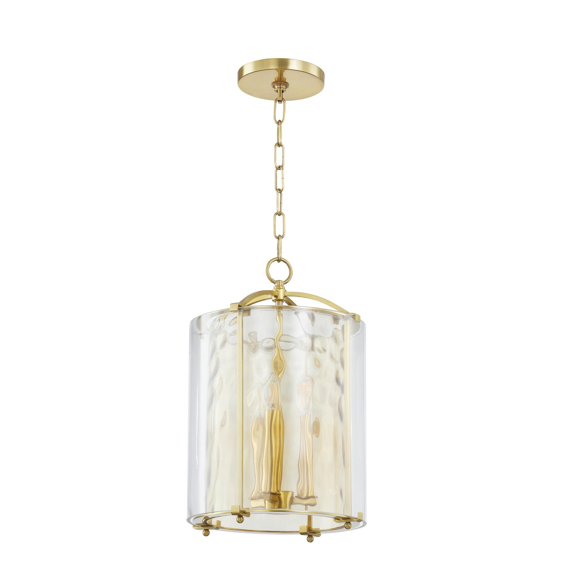 Shown in Aged Brass finish and Clear glass