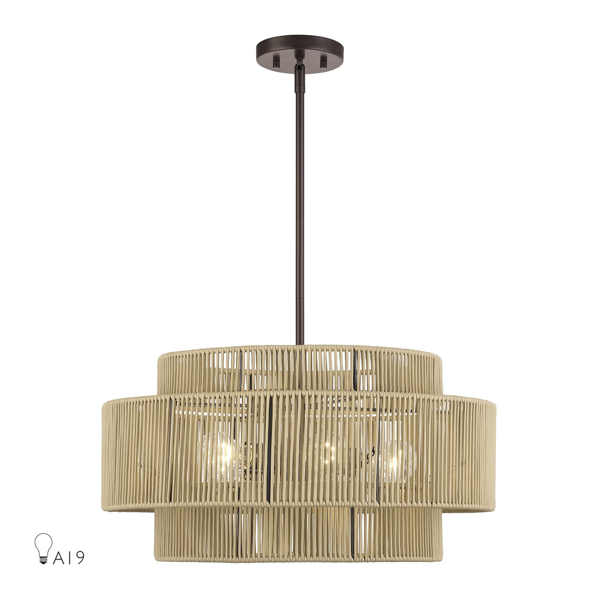 Shown in English Bronze finish and Hand-Woven Venetian Gold Color Polyester Rope shade