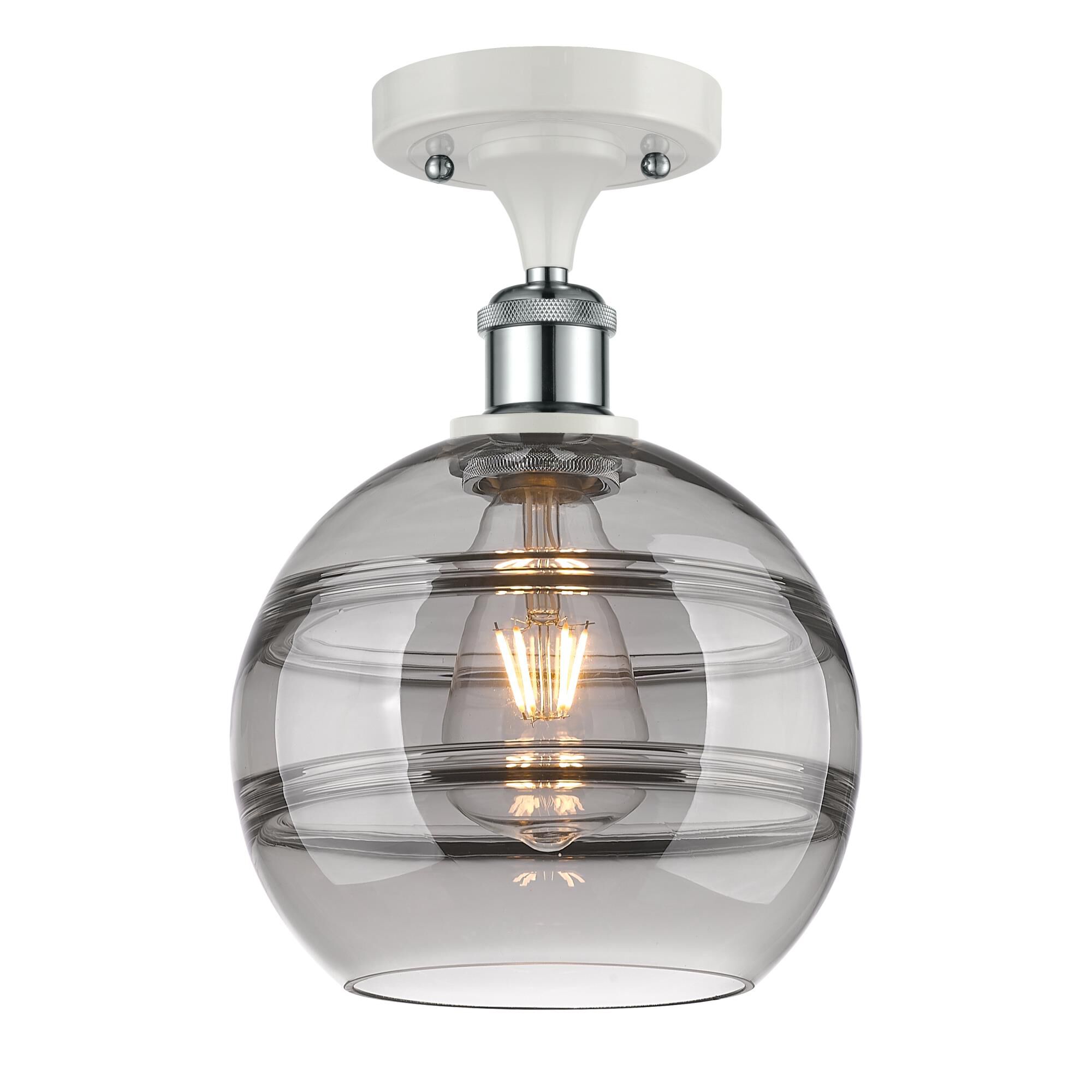 Shown in White Polished Chrome finish and Light Smoke glass