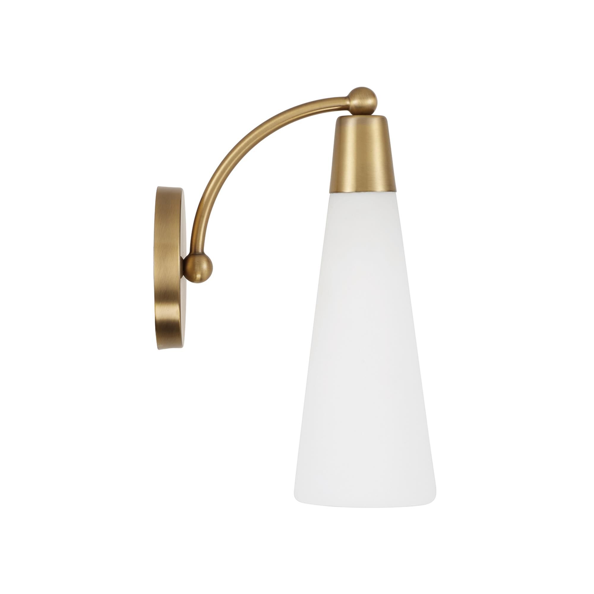 Shown in Aged Brass finish and Soft White glass