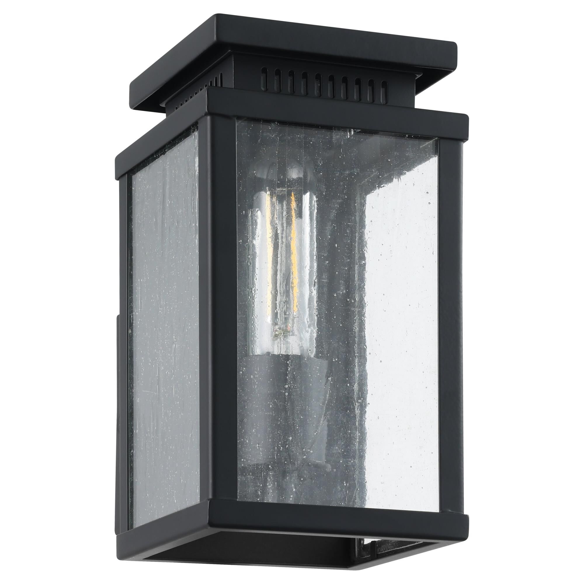 Shown in Matte Black finish and Clear Antique glass