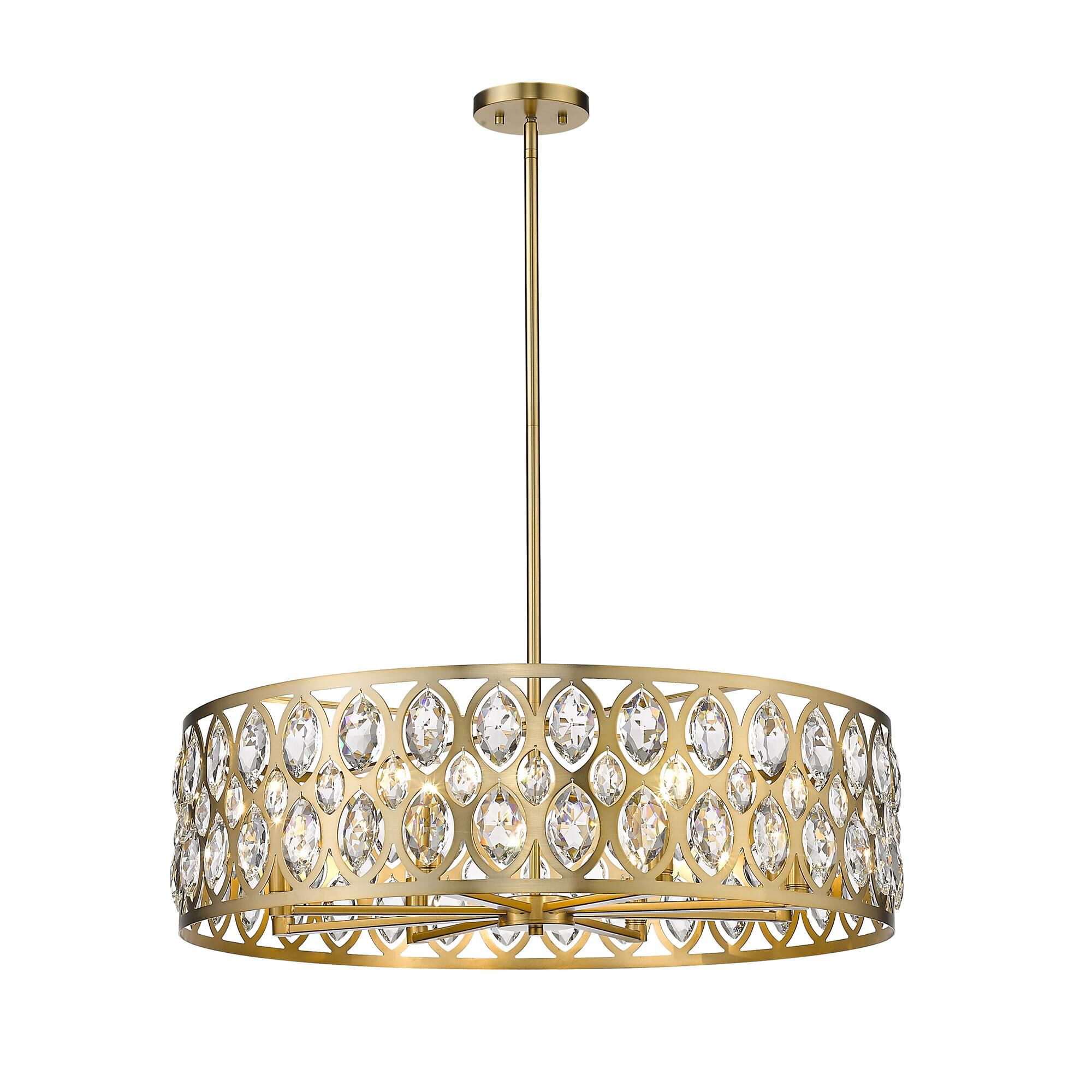 Shown in Heirloom Brass finish and Steel + K9 Crystal glass and Steel + K9 Crystal shade