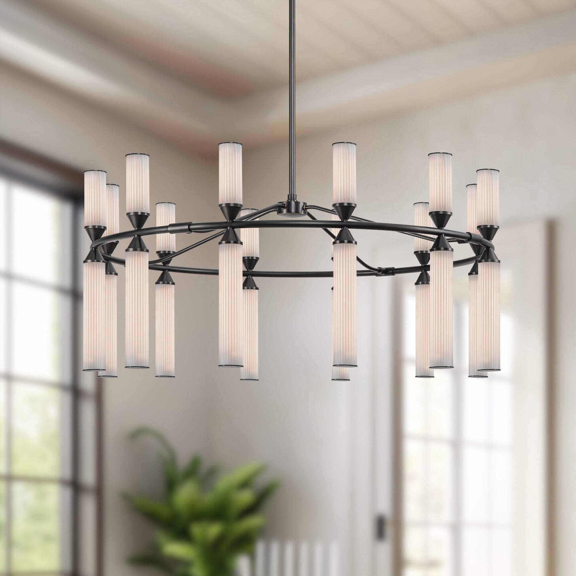 Shown in Urban Bronze finish and Frosted Ribbed glass
