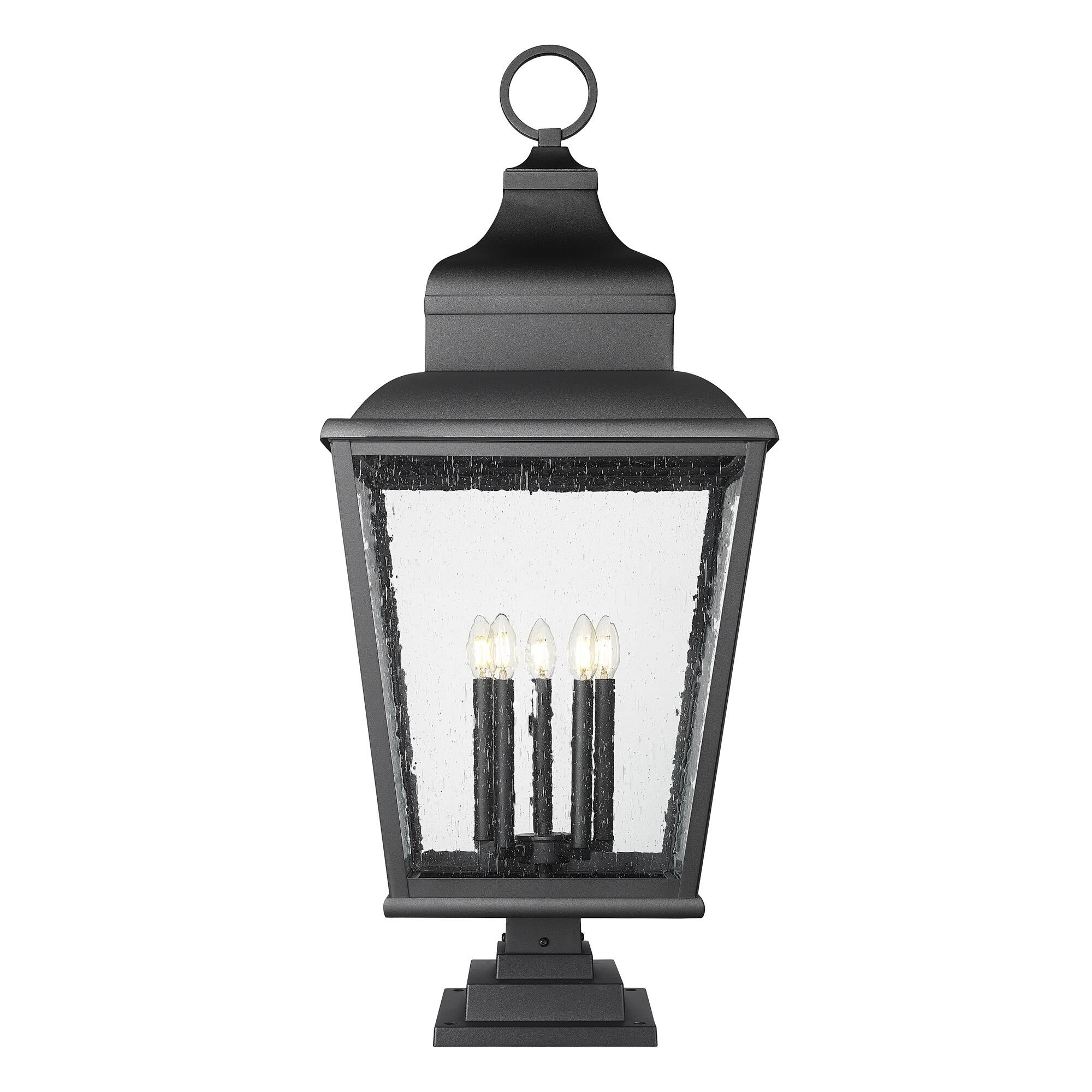 Shown in Sand Black finish and Clear Seedy glass