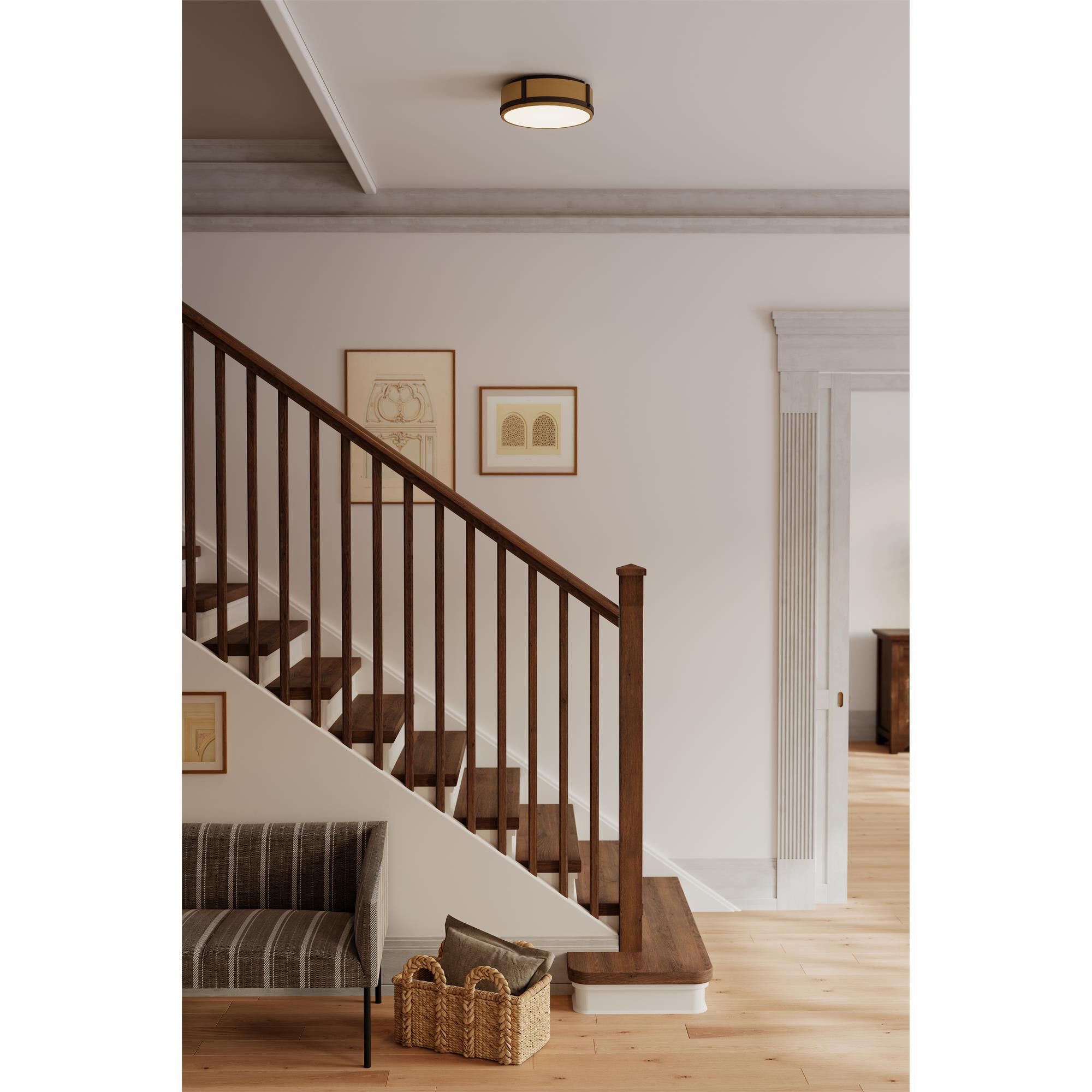Shown in Legacy Brass and Dark Matte Black finish and Etched Opal glass