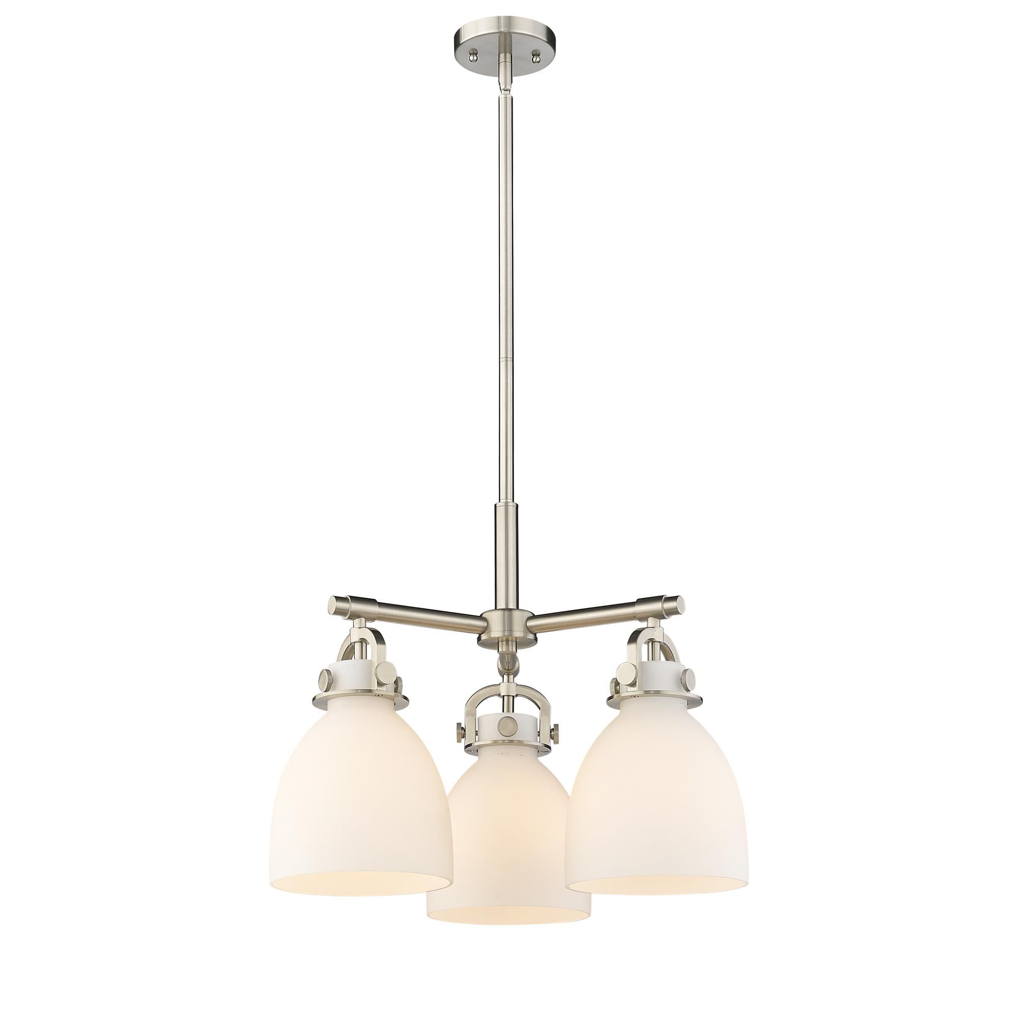 Shown in Satin Nickel finish and Matte White glass