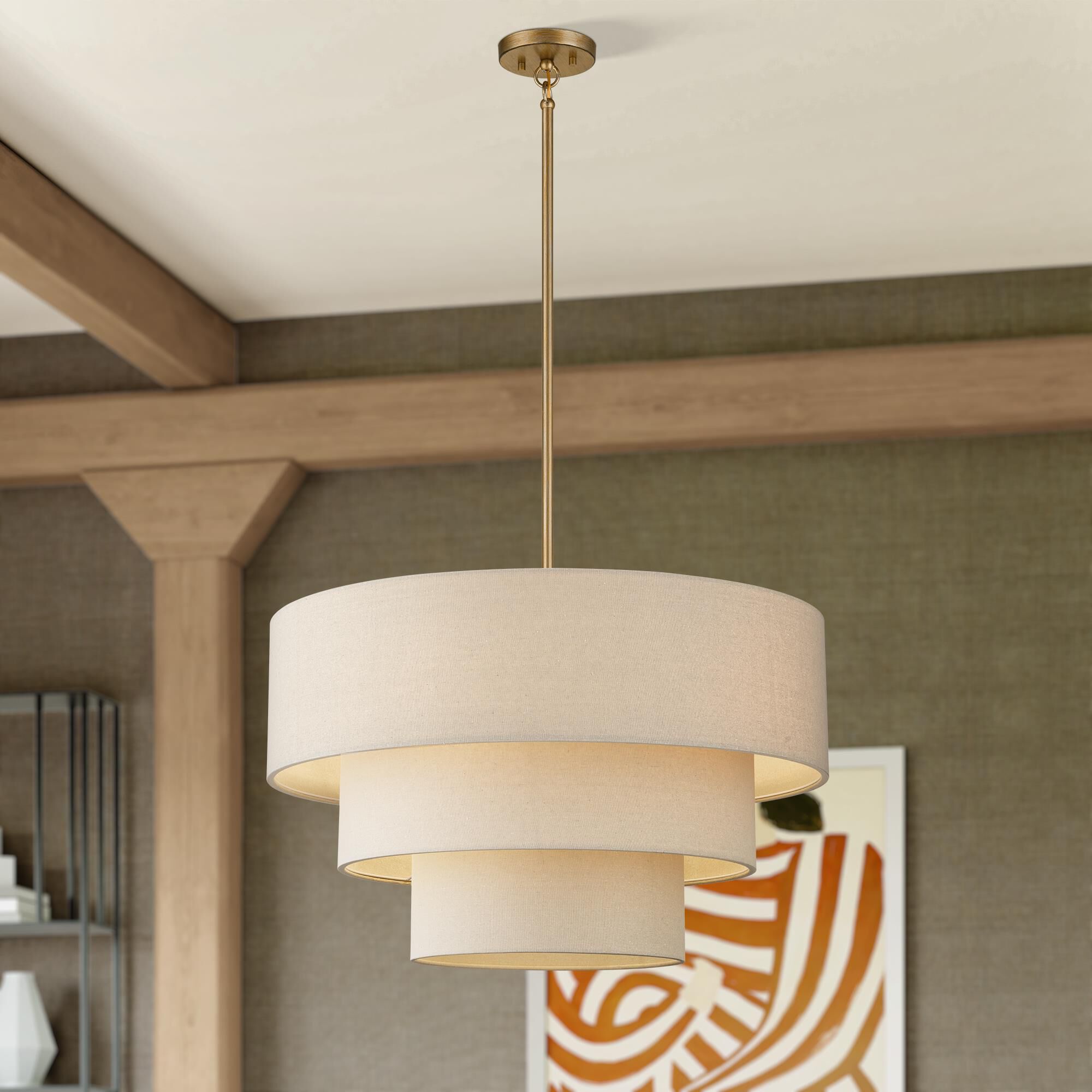 Shown in Antique Gold Leaf finish and Hand Crafted Parchment Color Hardback Fabric shade