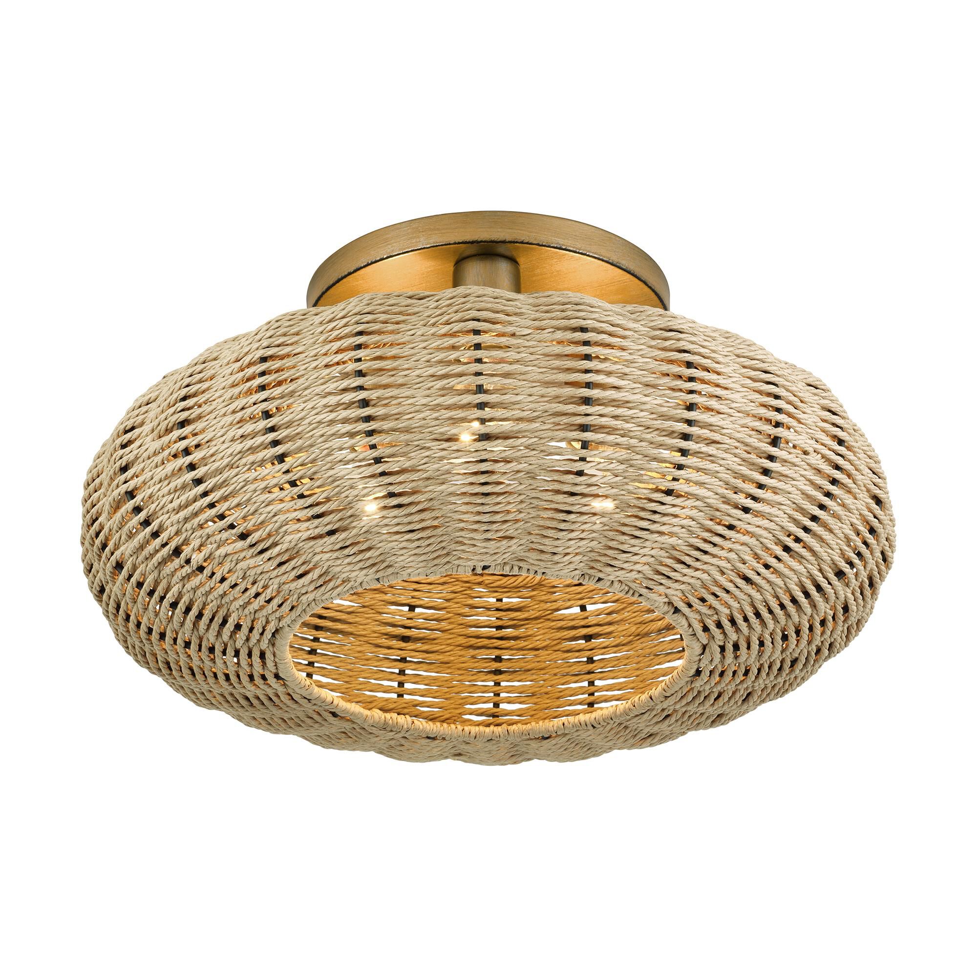 Shown in Antique Gold Leaf finish and Hand-Woven French Beige Paper Rope shade