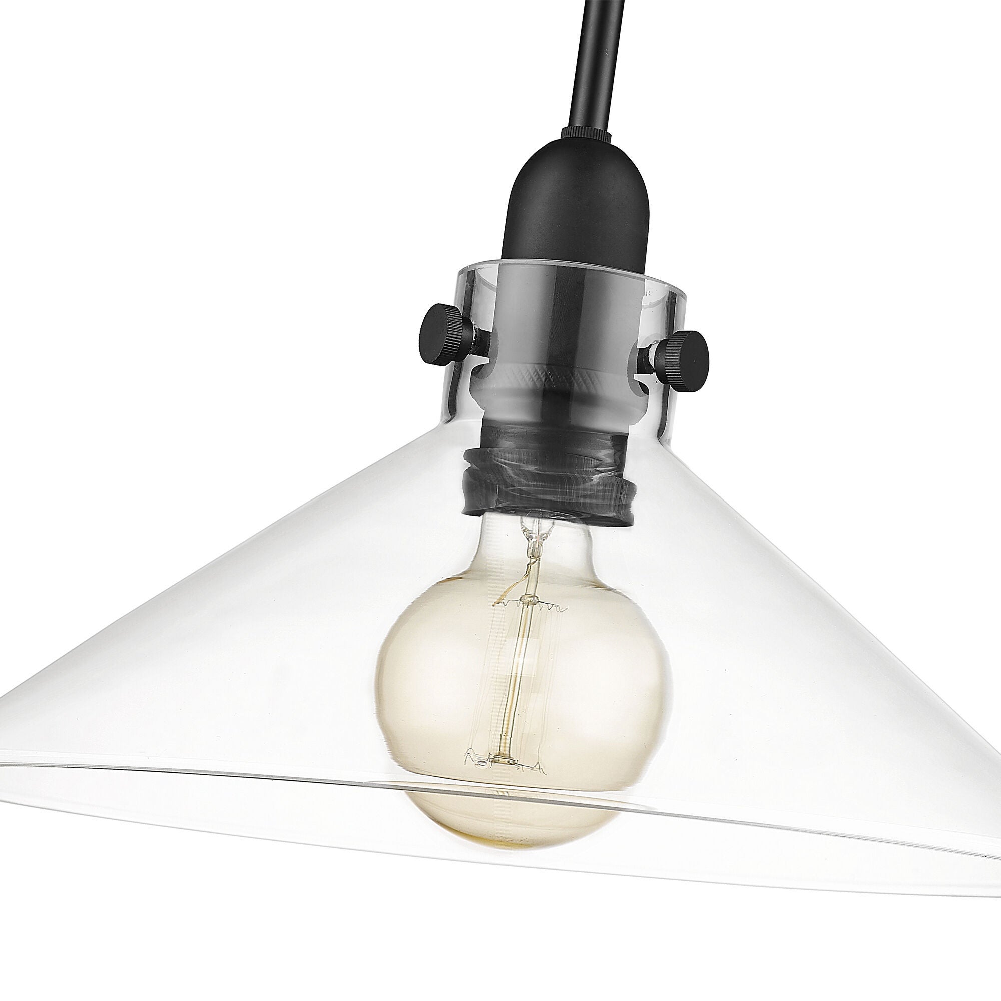 Shown in Matte Black finish and Clear Glass shade