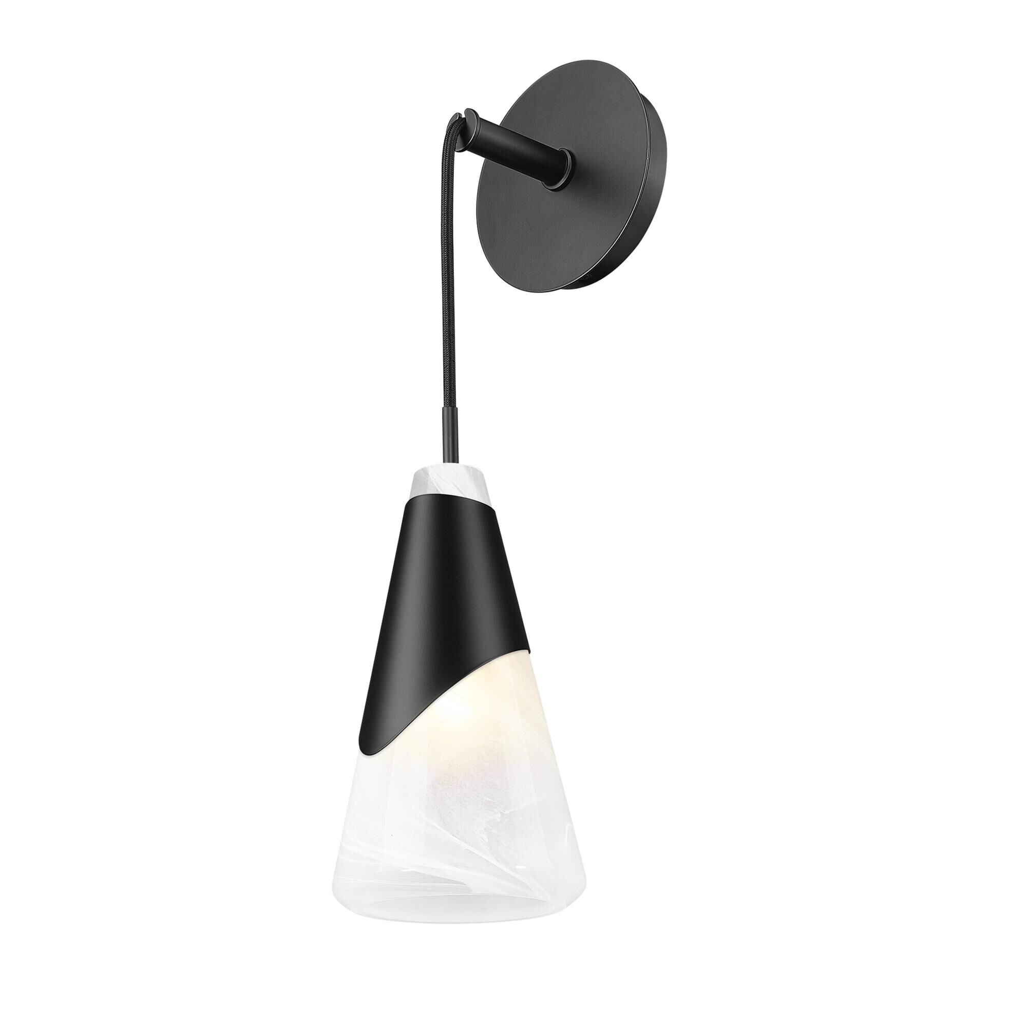 Shown in Matte Black finish and White Swirl glass and White Swirl shade