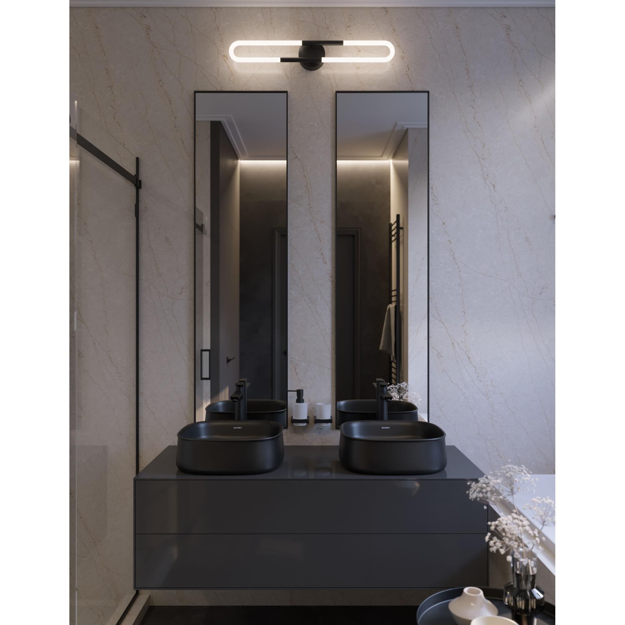 Shown in Black finish and White glass