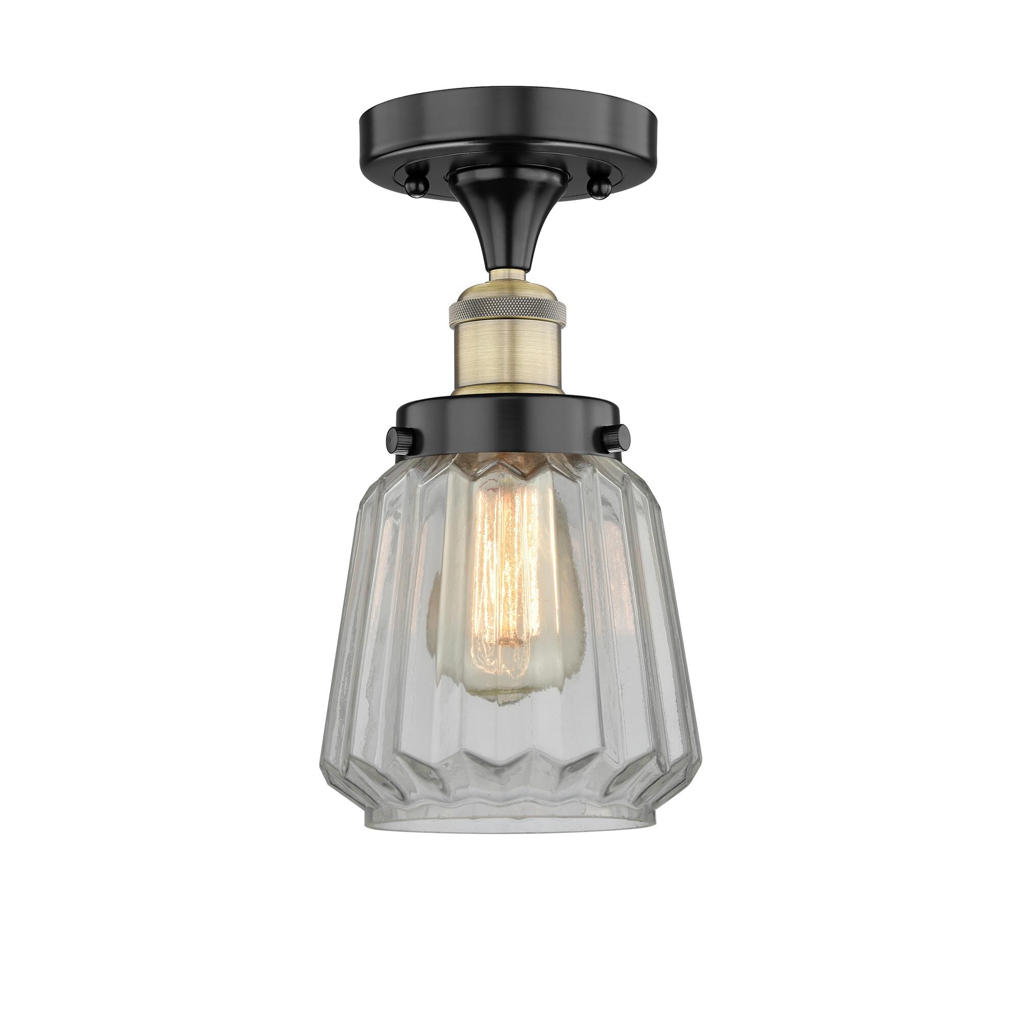 Shown in Black Antique Brass finish and Clear glass