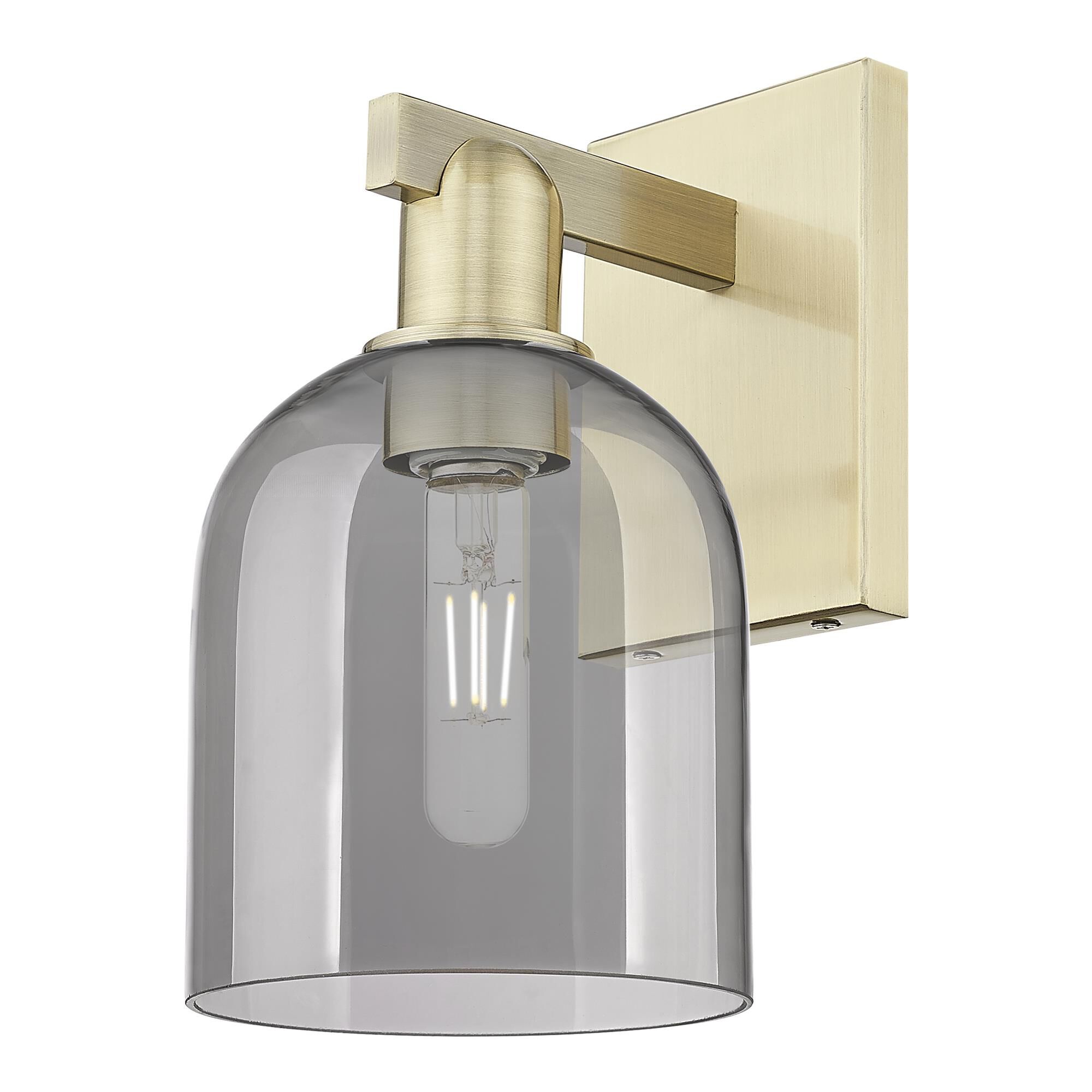 Shown in Antique Brass finish and Light Smoke glass