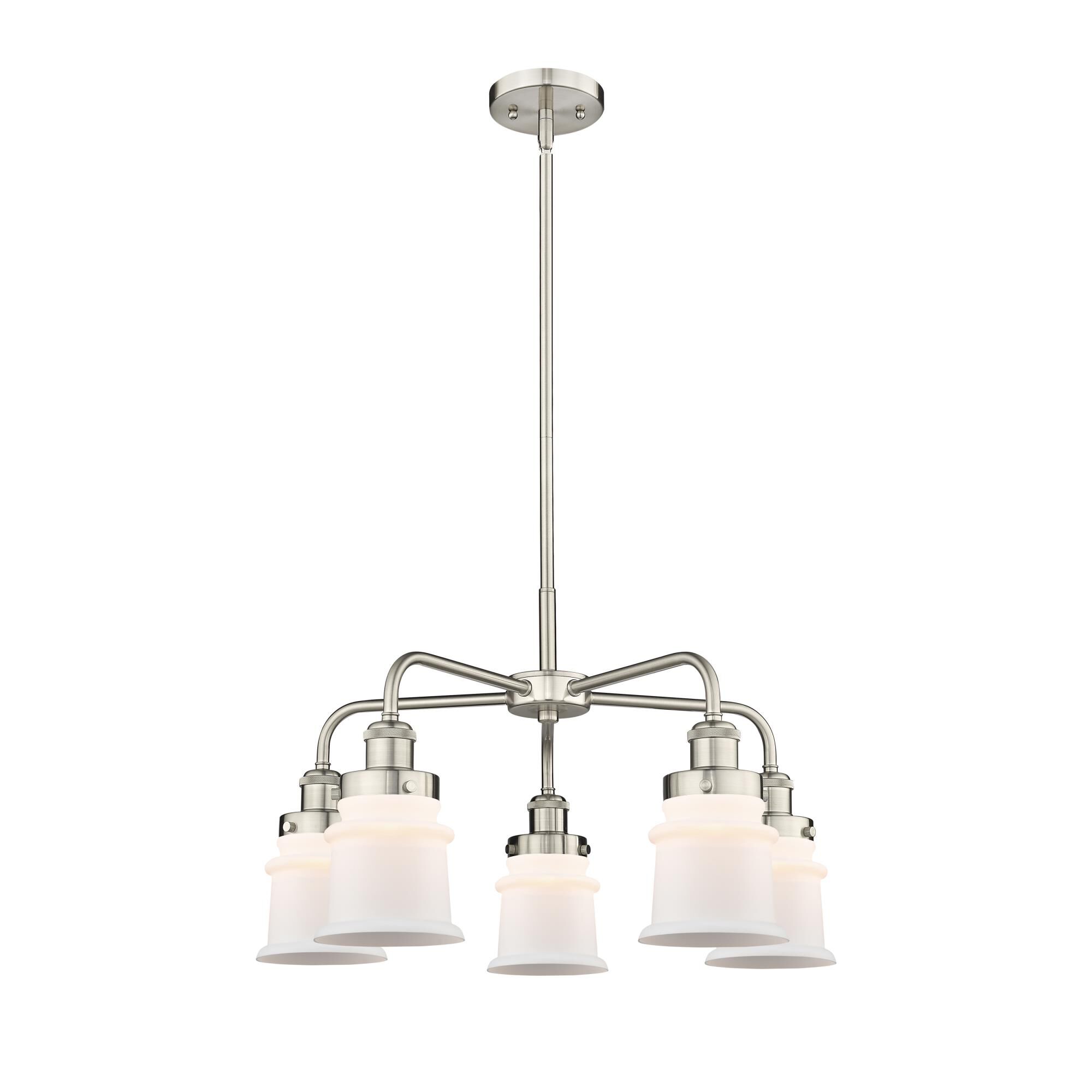 Shown in Satin Nickel finish and Matte White glass