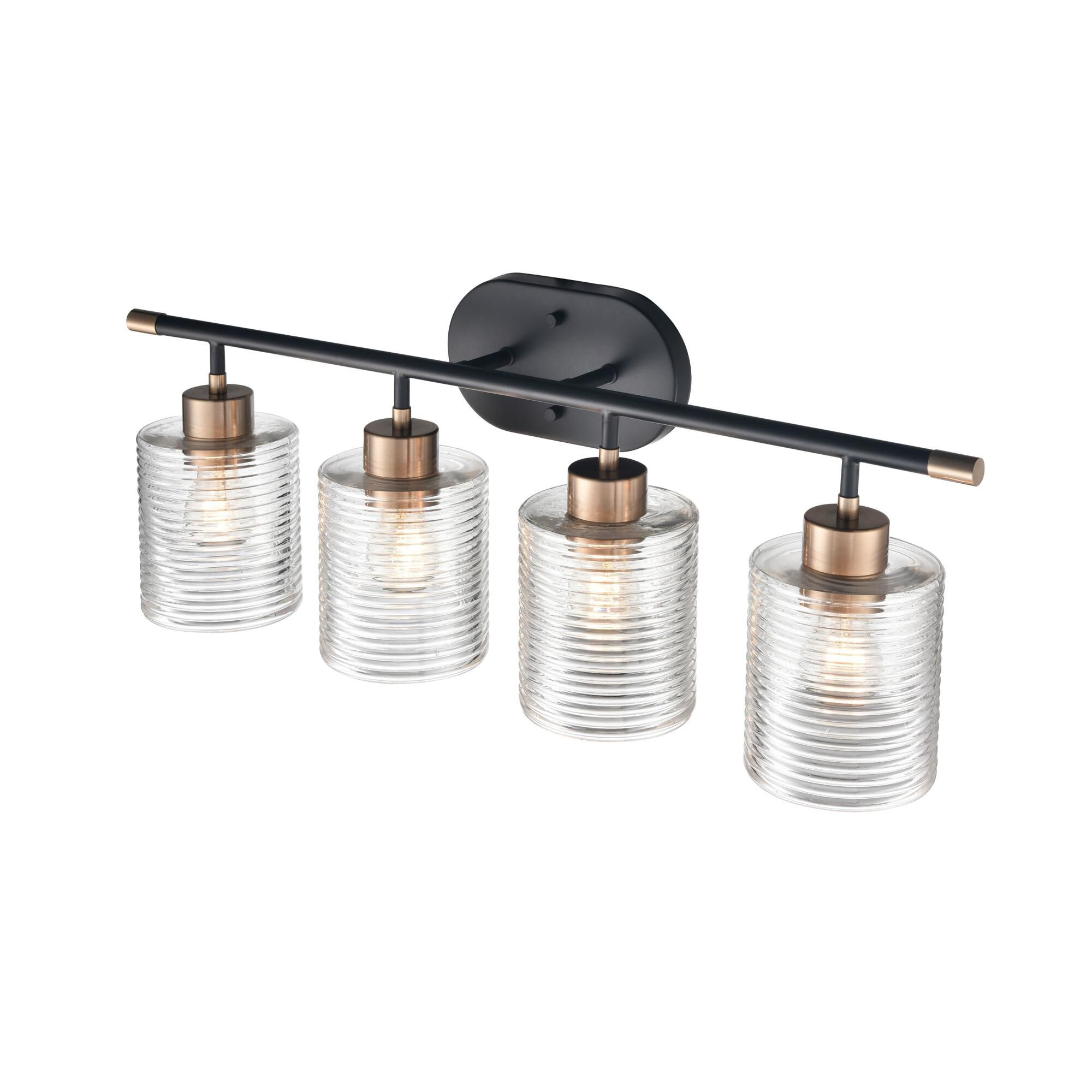 Shown in Matte Black Modern Gold finish and Clear Ribbed glass