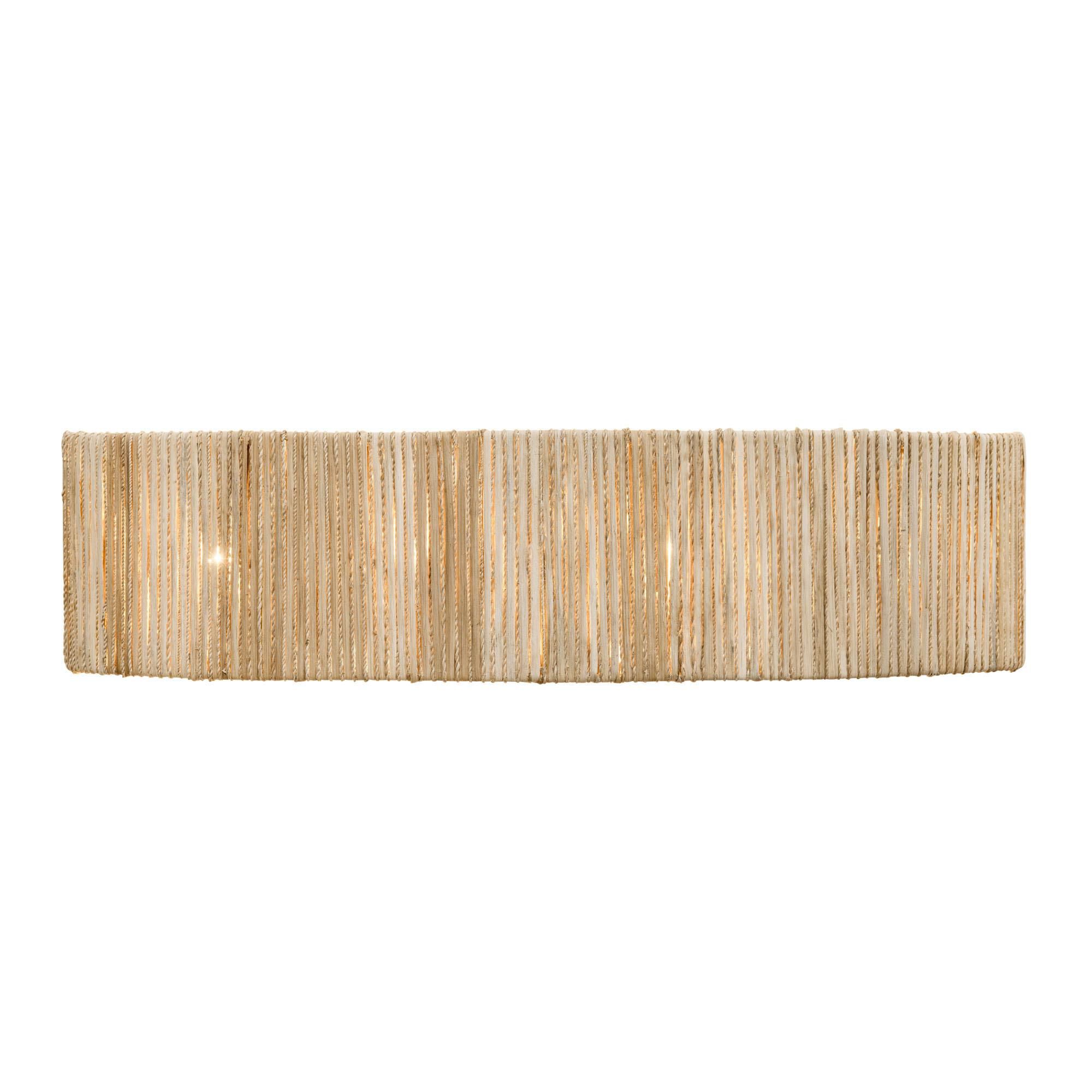 Shown in French Gold finish and Natural Rattan And Abaca Rope shade