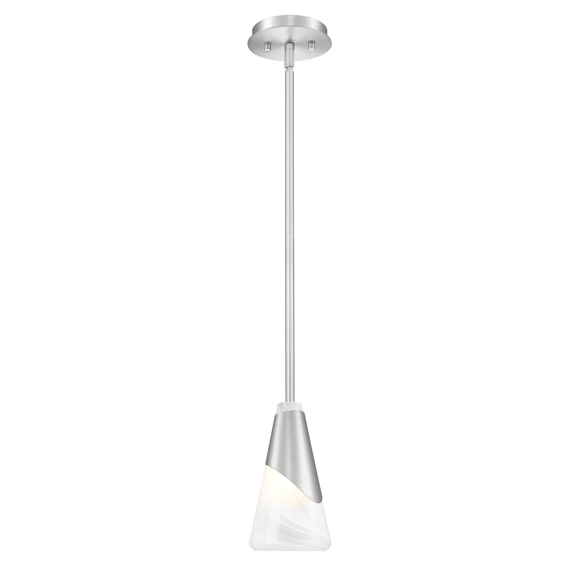 Shown in Brushed Nickel finish and White Swirl glass and White Swirl shade