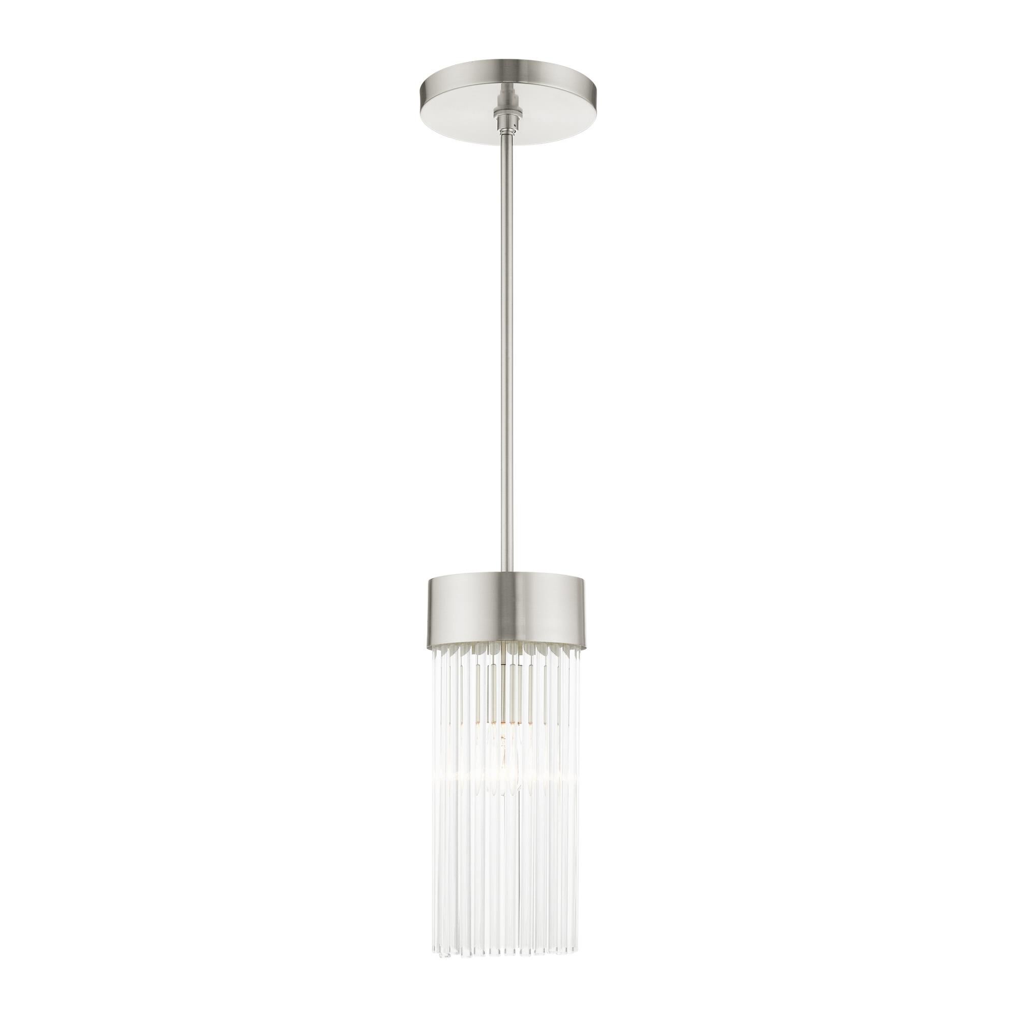 Shown in Brushed Nickel finish and Brushed Nickel Drum Shade With Clear Crystal Rods glass and Brushed Nickel Drum  With Clear Crystal Rods shade