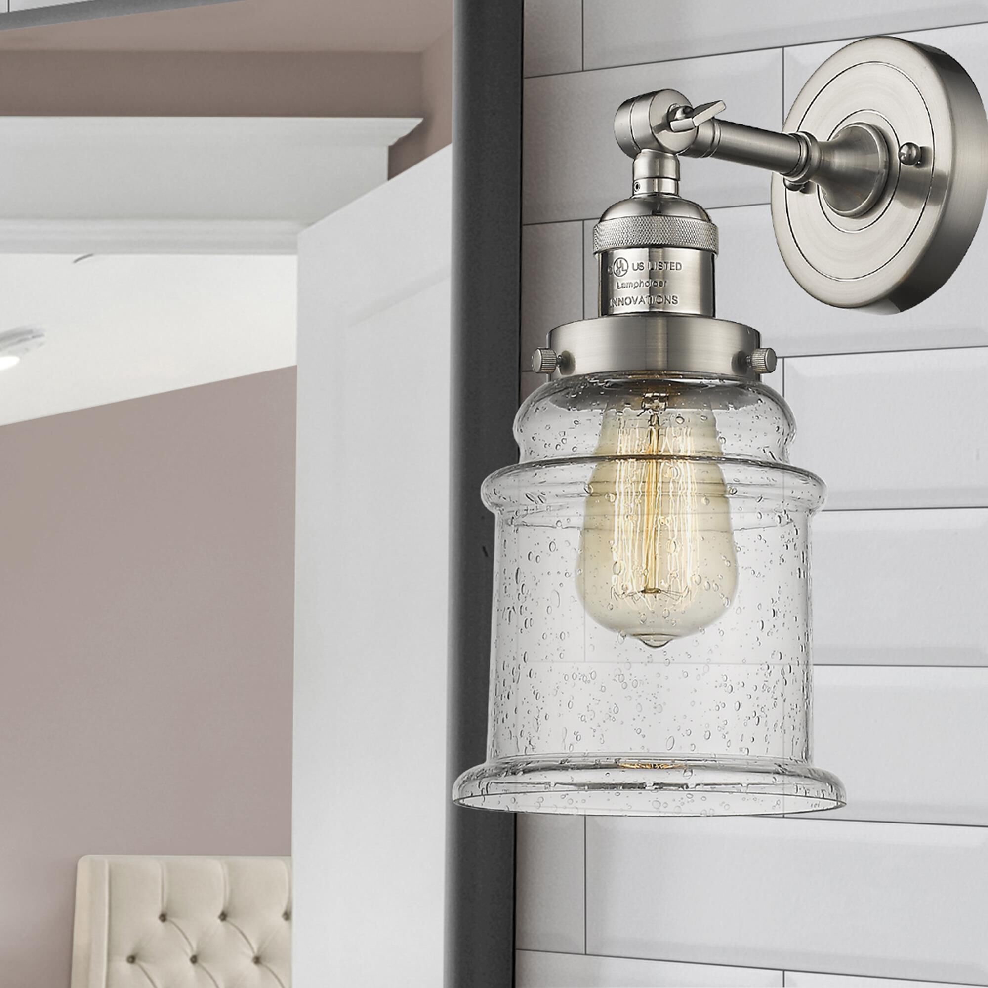 Shown in Brushed Satin Nickel finish and Seedy glass