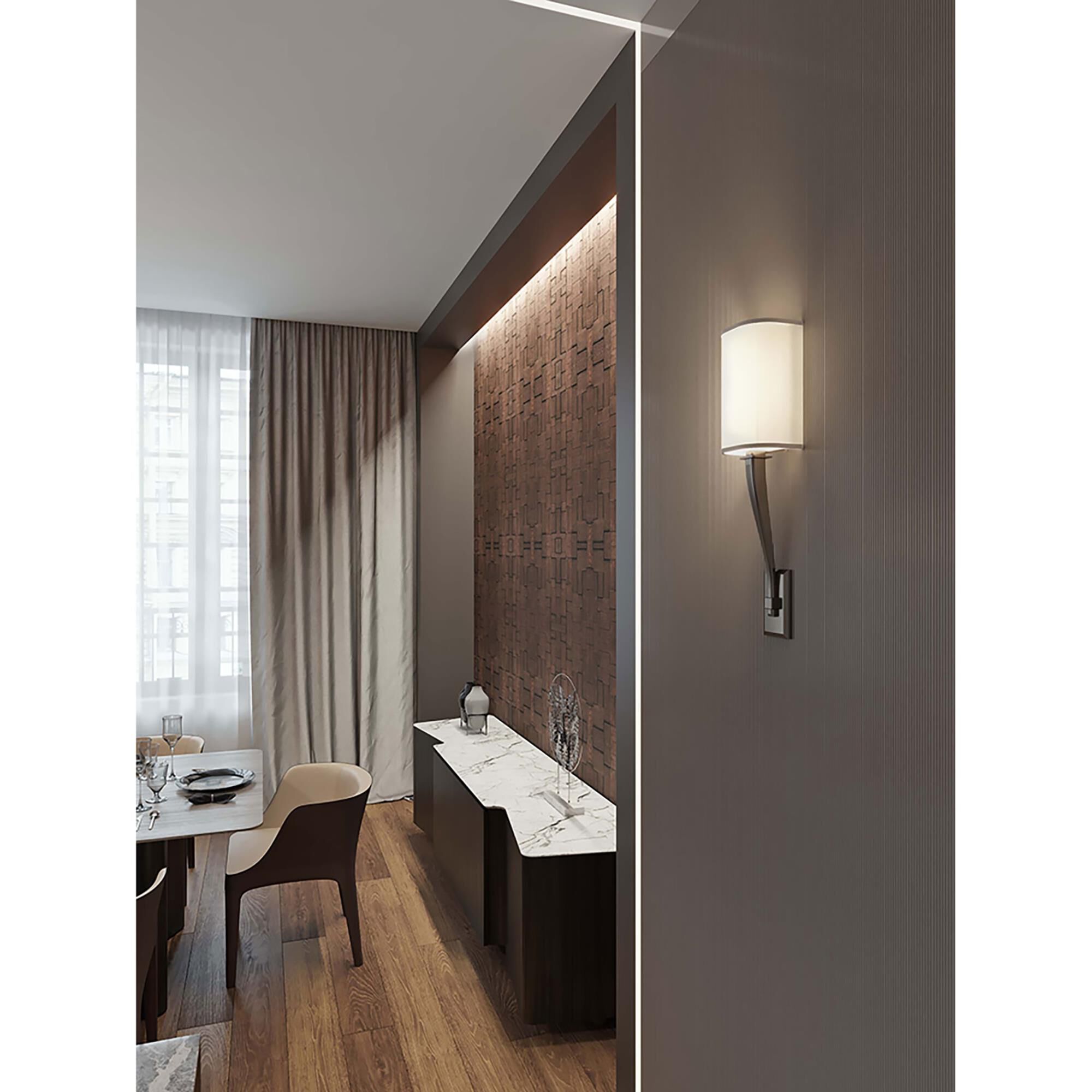 Shown in Oakley Bronze finish and Linen Acrylic shade