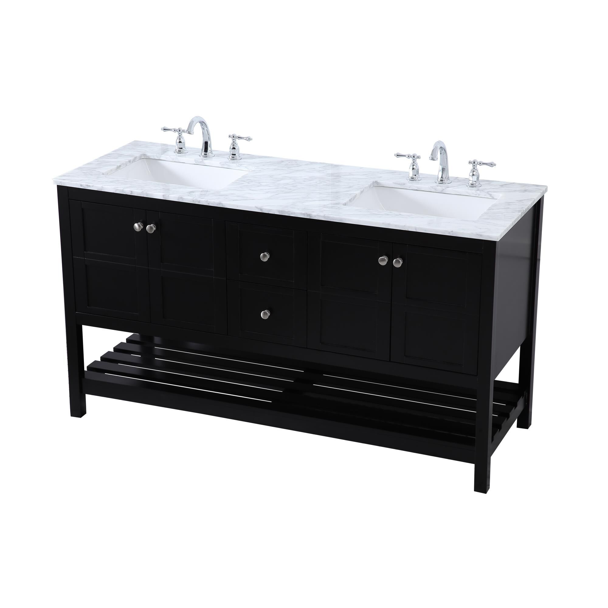 Shown in Black And Brushed Nickel With Carrara White Marble finish