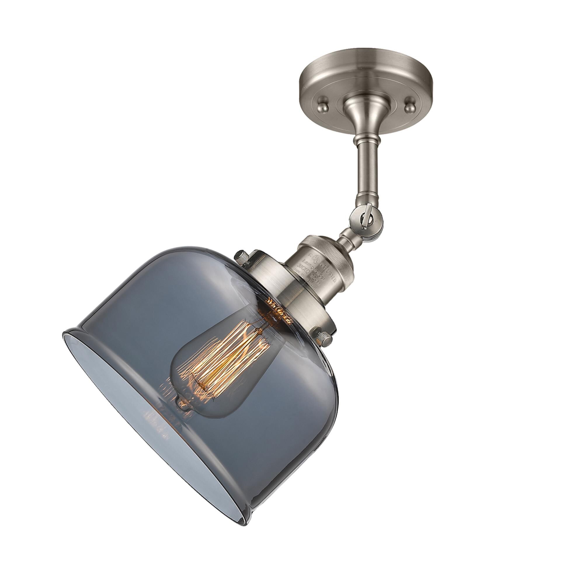 Shown in Brushed Satin Nickel finish and Plated Smoked glass and None accent