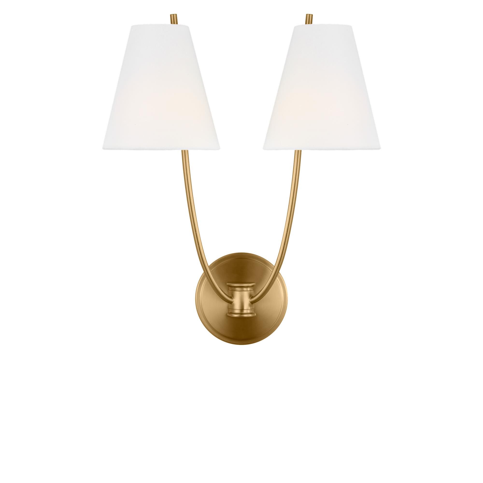Shown in Burnished Brass finish and White Linen Fabric shade