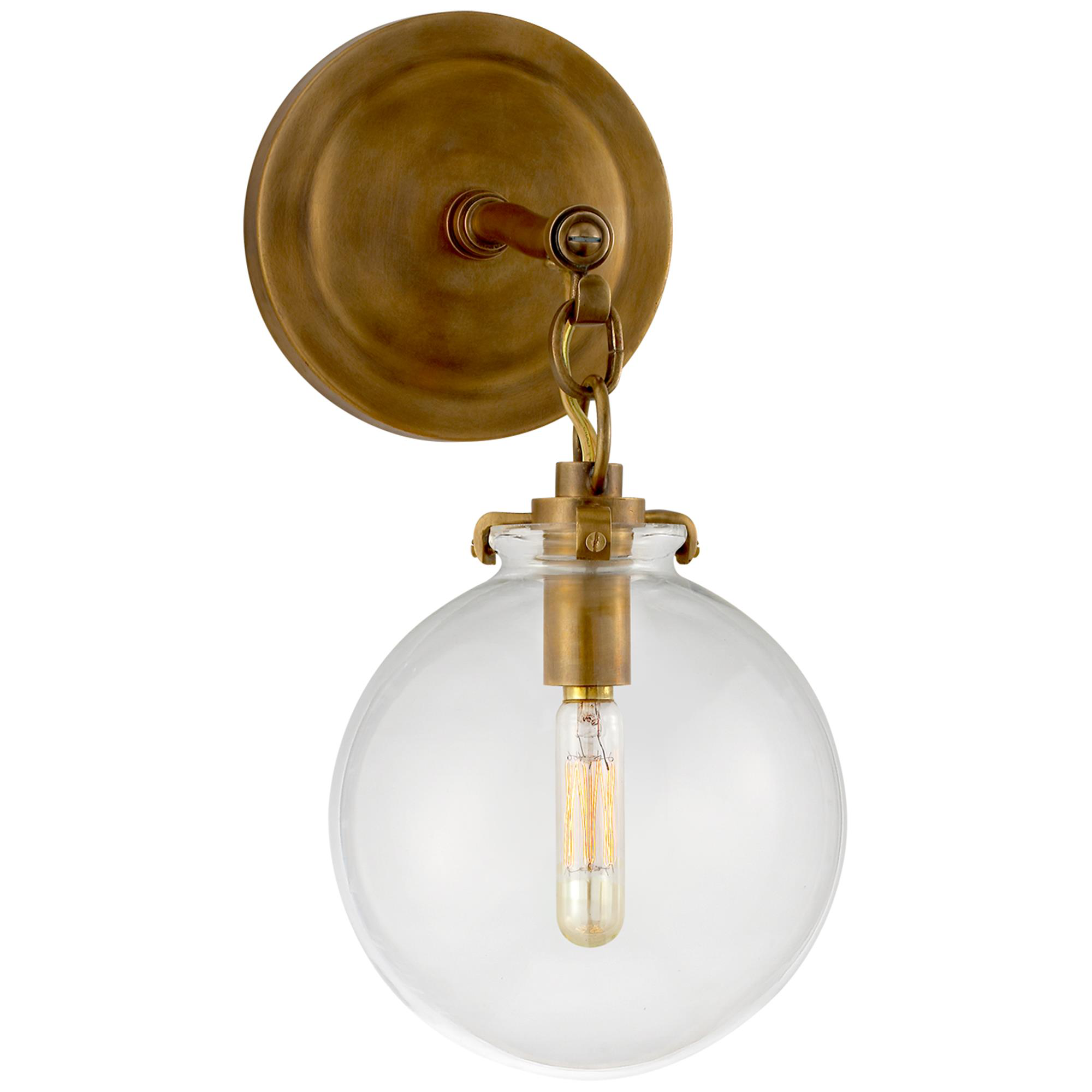 Shown in Hand-Rubbed Antique Brass finish and Clear glass