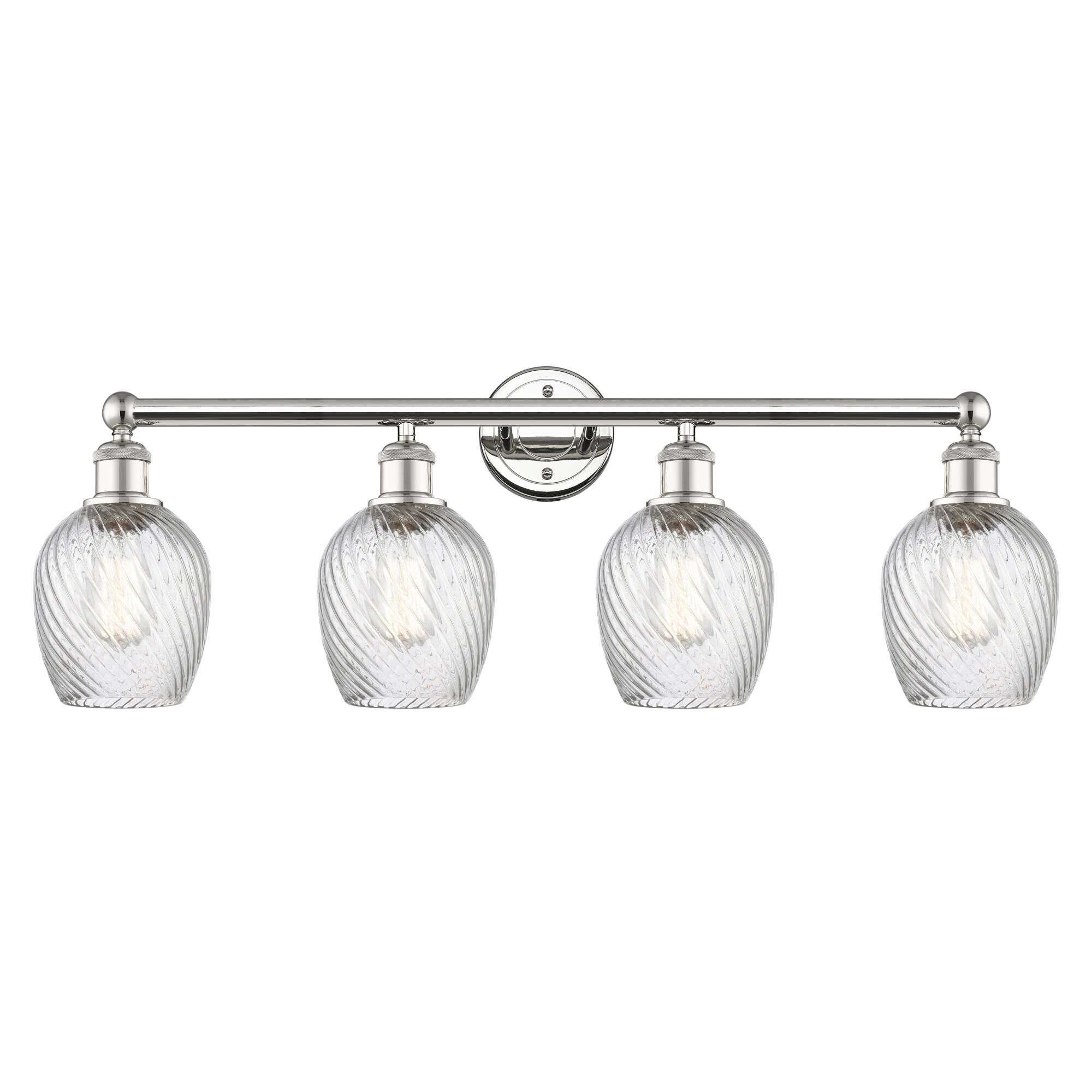 Shown in Polished Nickel finish and Clear Spiral Fluted glass