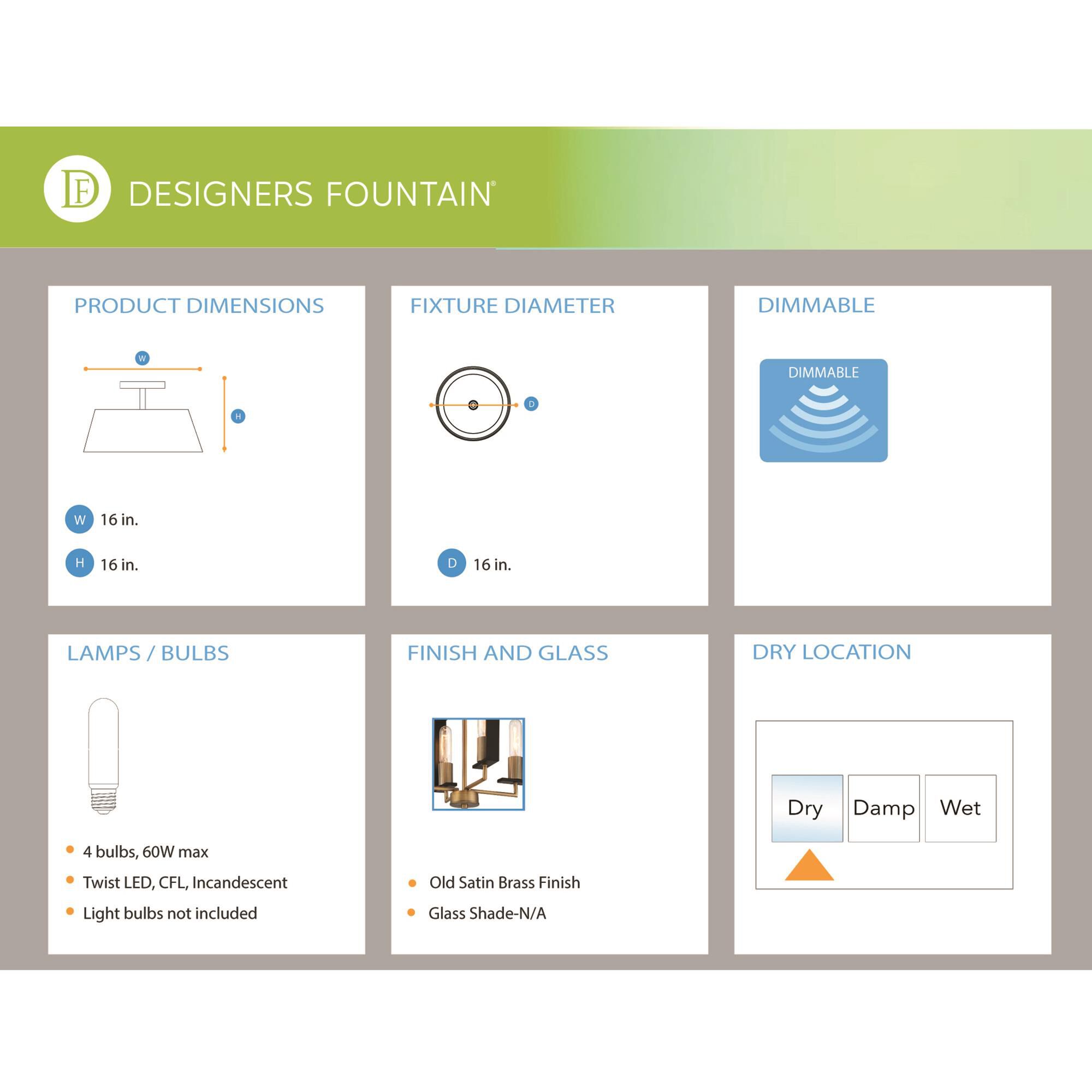 Chicago Pm 15 Inch 4 Light Semi Flush Mount by Designers Fountain