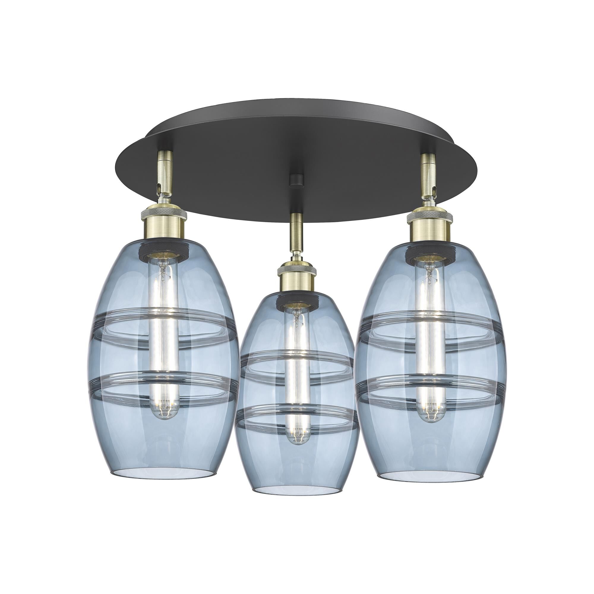 Shown in Black Antique Brass finish and Princess Blue glass