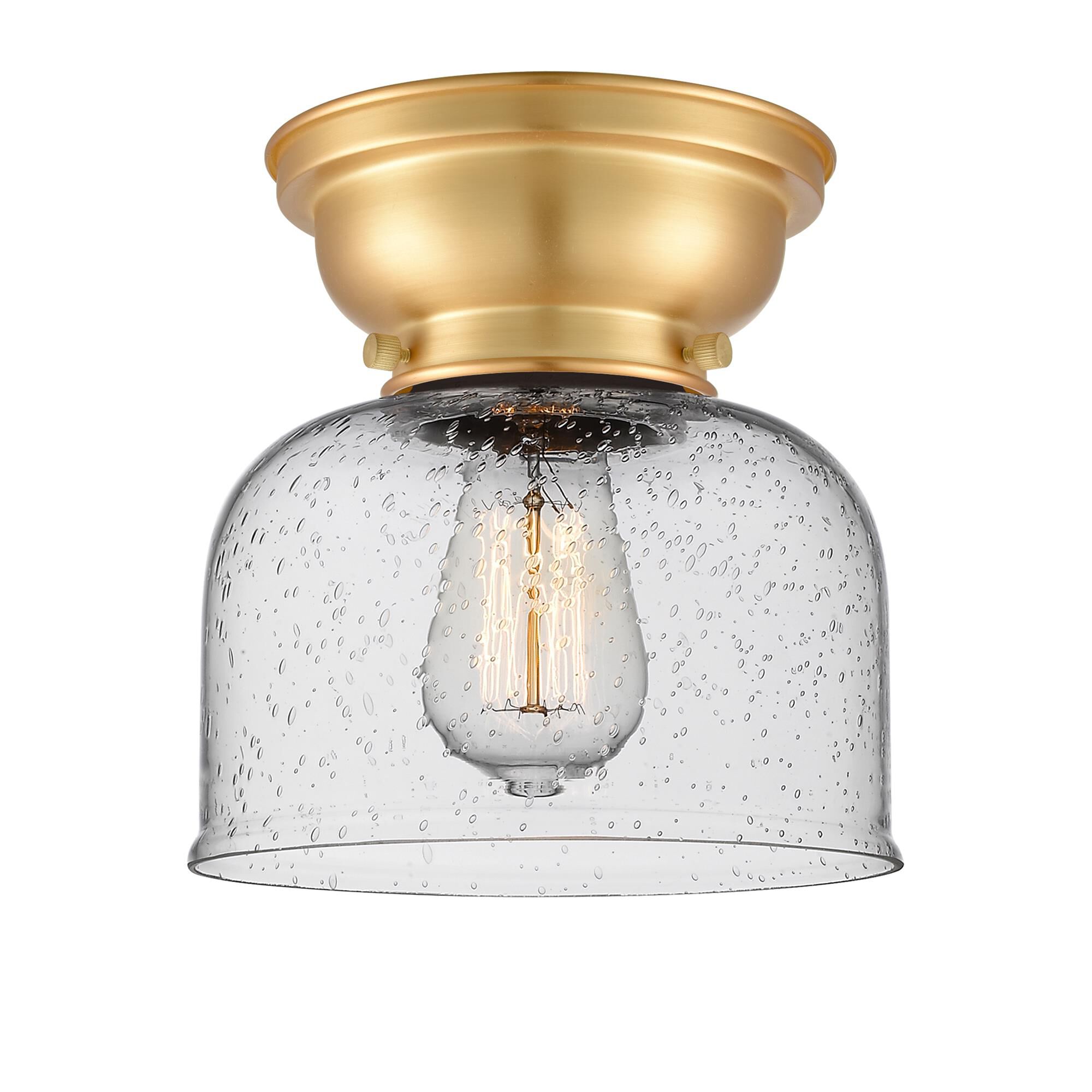 Shown in Satin Gold finish and Seedy Large Bell glass