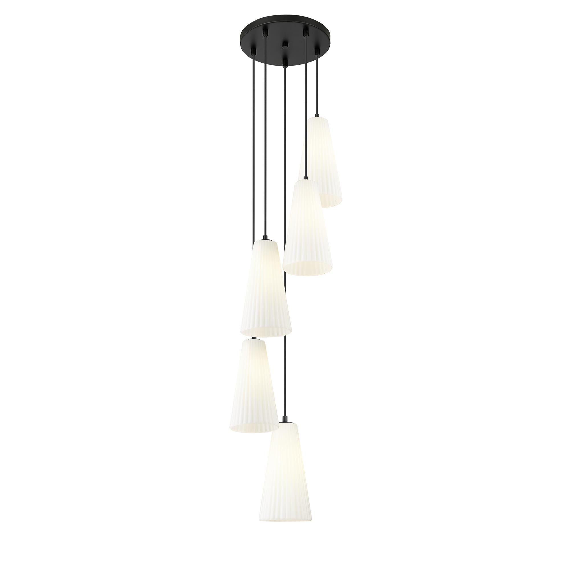 Shown in Matte Black finish and White glass and White shade