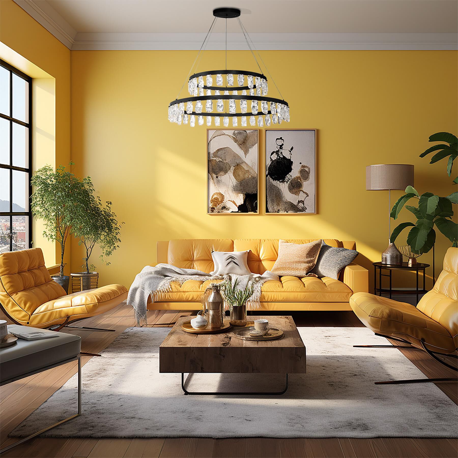 Shown in Coal finish and Faux Rock Crystal glass