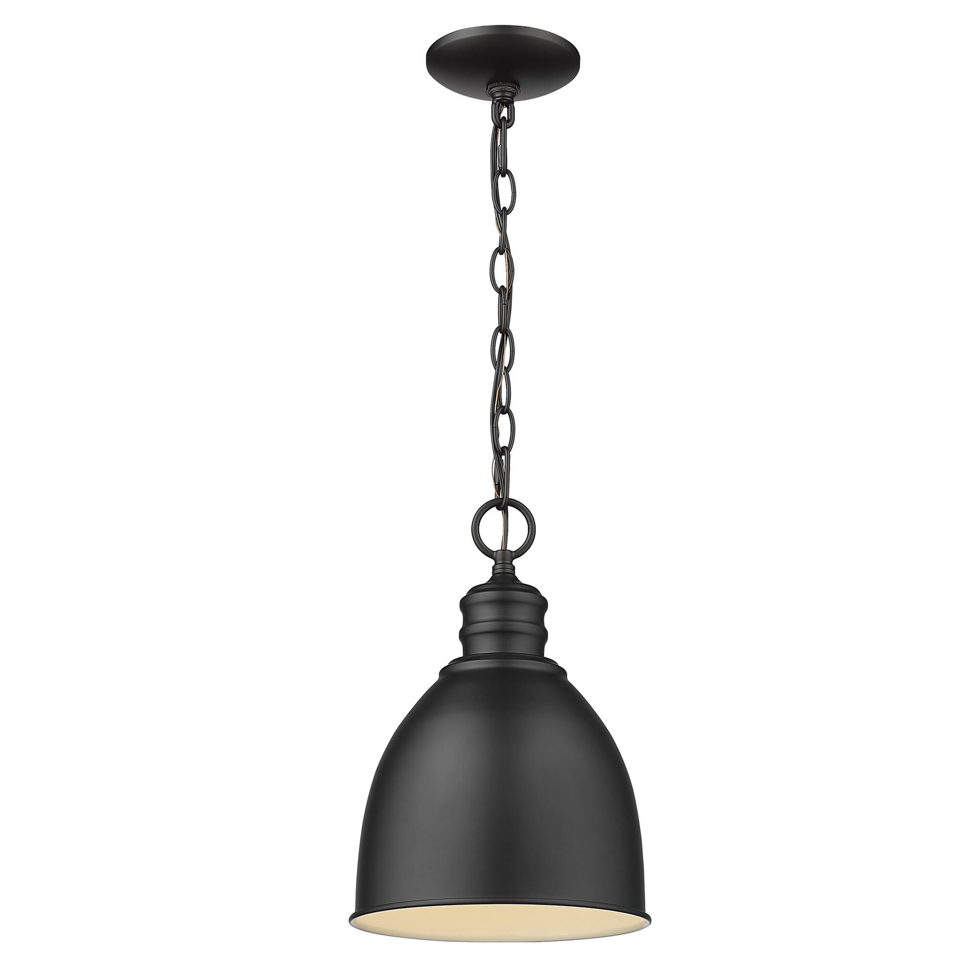 Shown in Matte Black finish and Matte Black glass and Matte Black Dome Shaped Metal shade