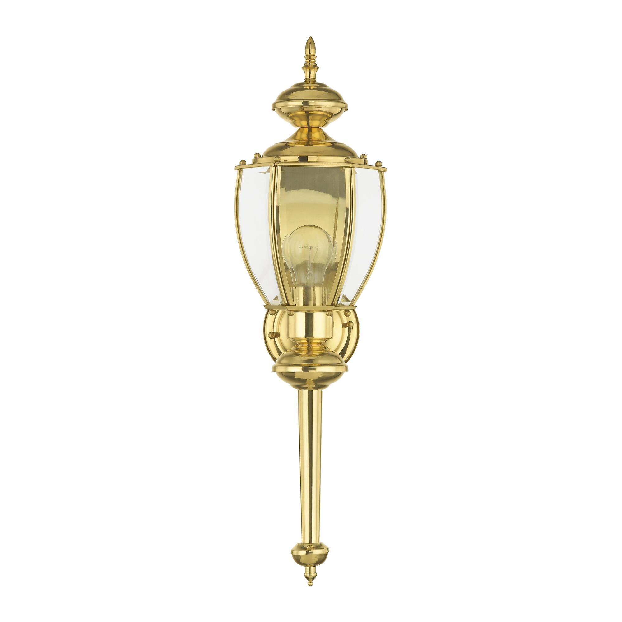 Shown in Polished Brass finish and Clear Beveled glass