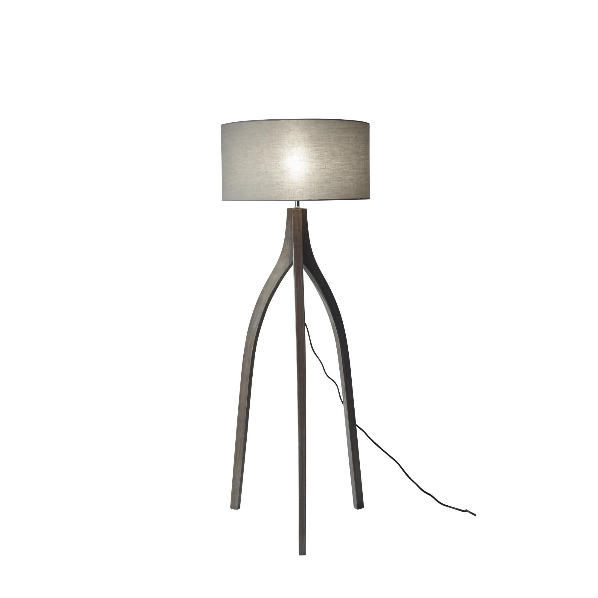 Shown in Pine Wood With Rustic Wash Black Finish finish and Stone Grey Fabric shade