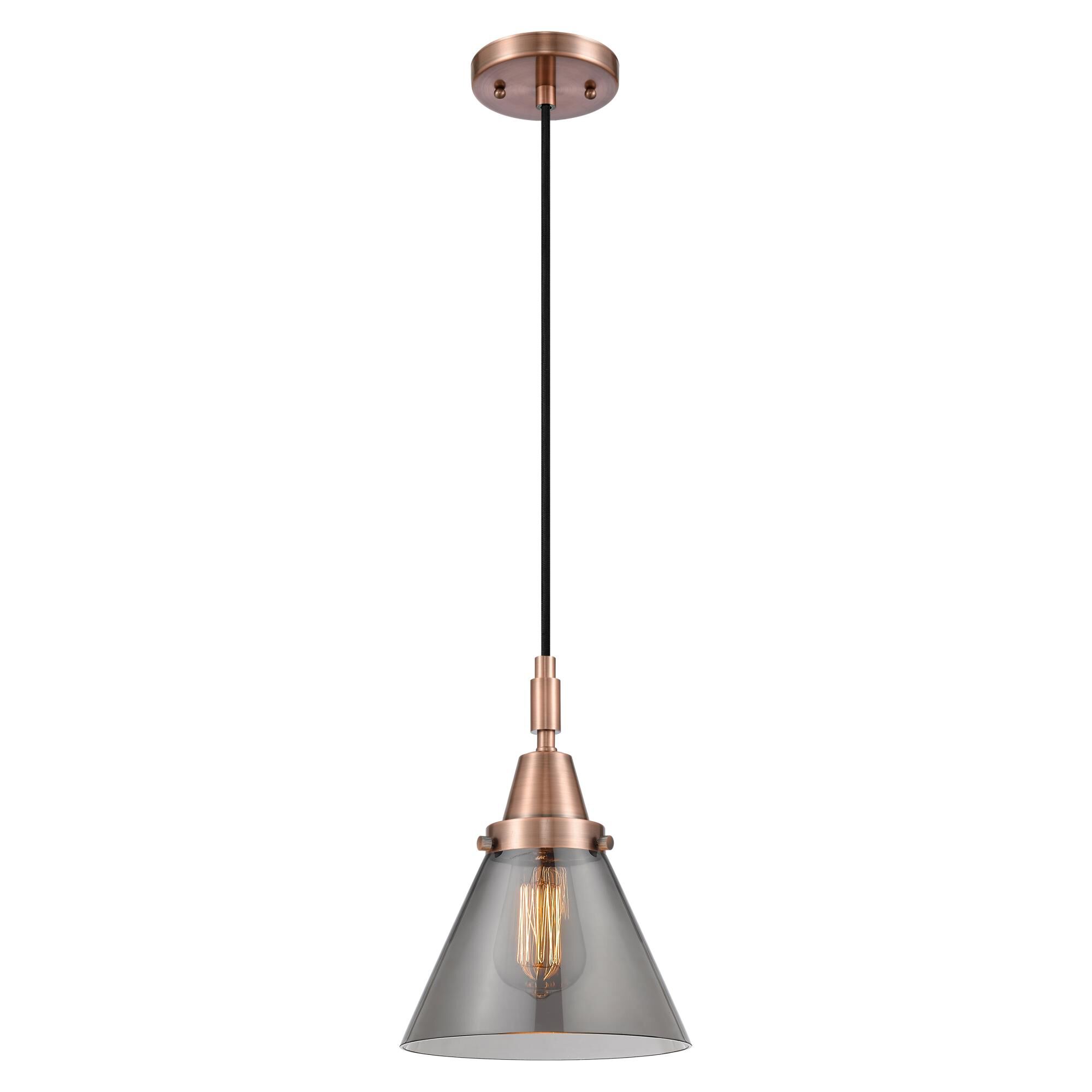 Shown in Antique Copper finish and Light Smoke glass