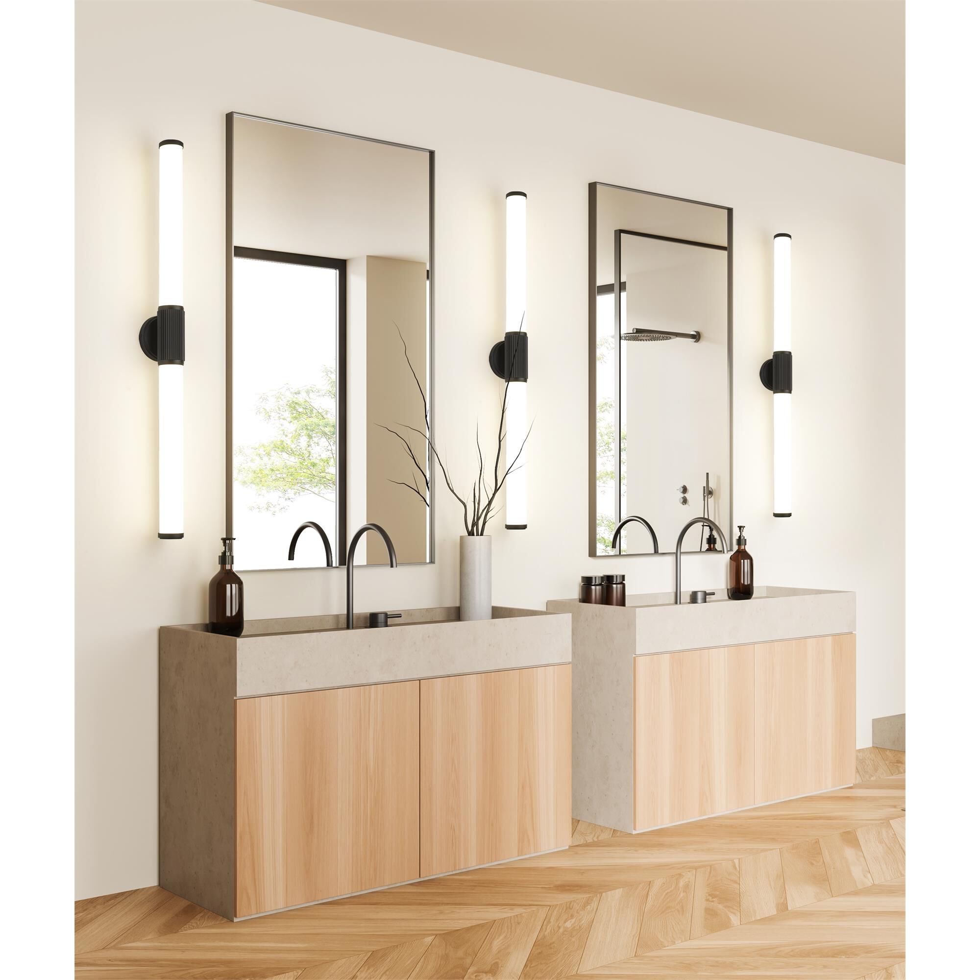 Shown in Matte Black finish and Opal White glass and Opal White shade