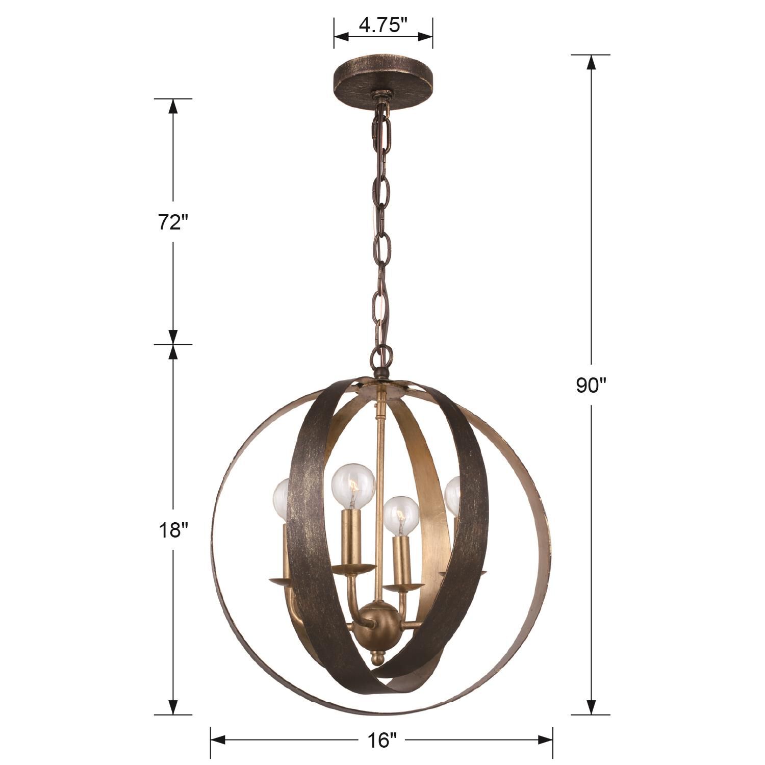 Luna 16 Inch 4 Light Mini Chandelier by Crystorama