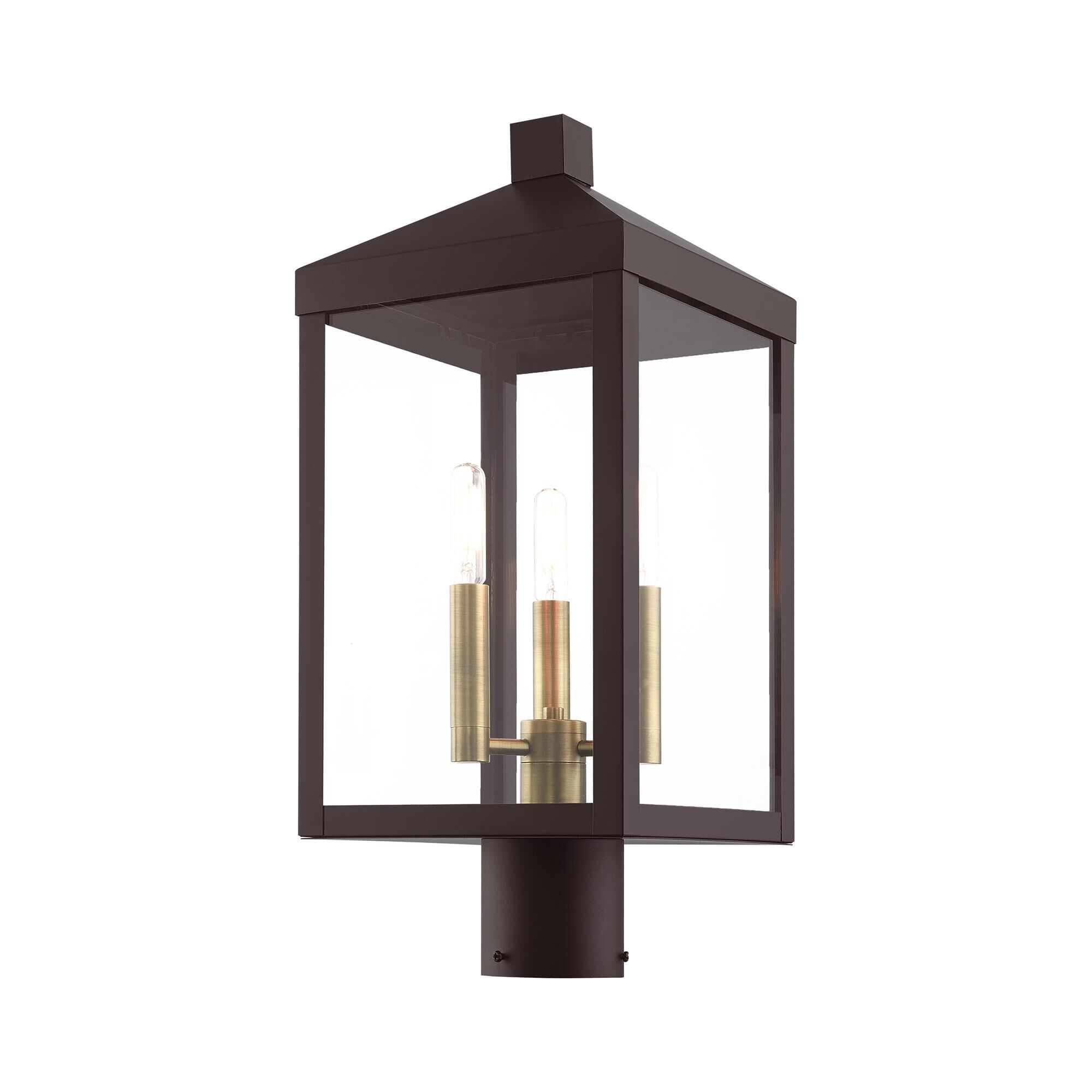 Shown in Bronze With Antique Brass Cluser finish and Clear glass and Clear Glass shade