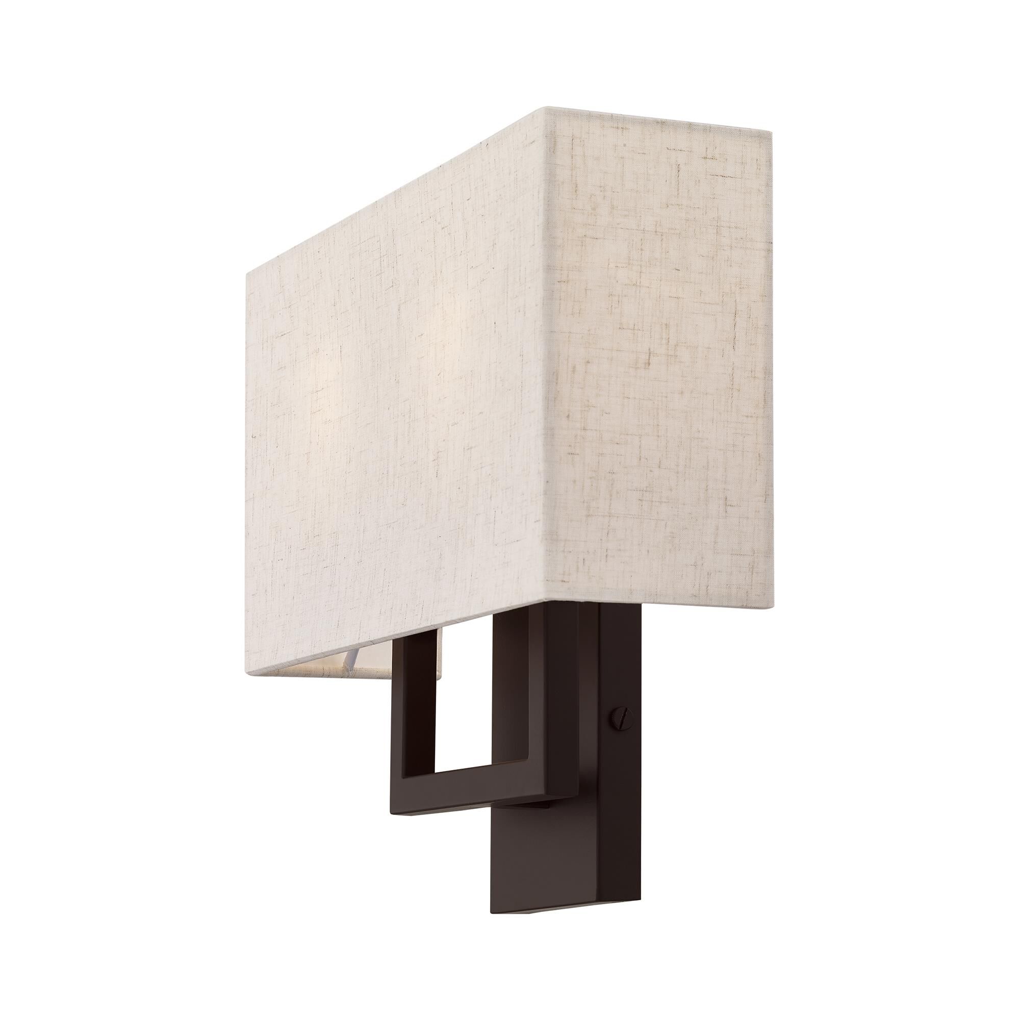 Shown in Bronze finish and Hand Crafted Oatmeal Color Fabric Outside & White Fabric Inside Hardback shade