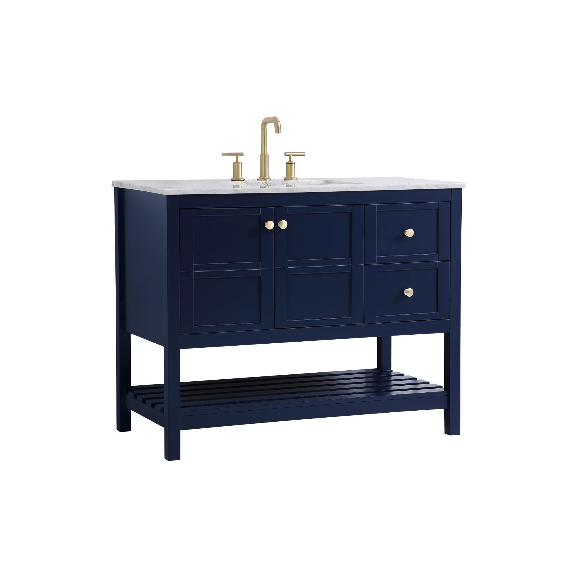 Shown in Blue And Gold With Carrara White Marble finish