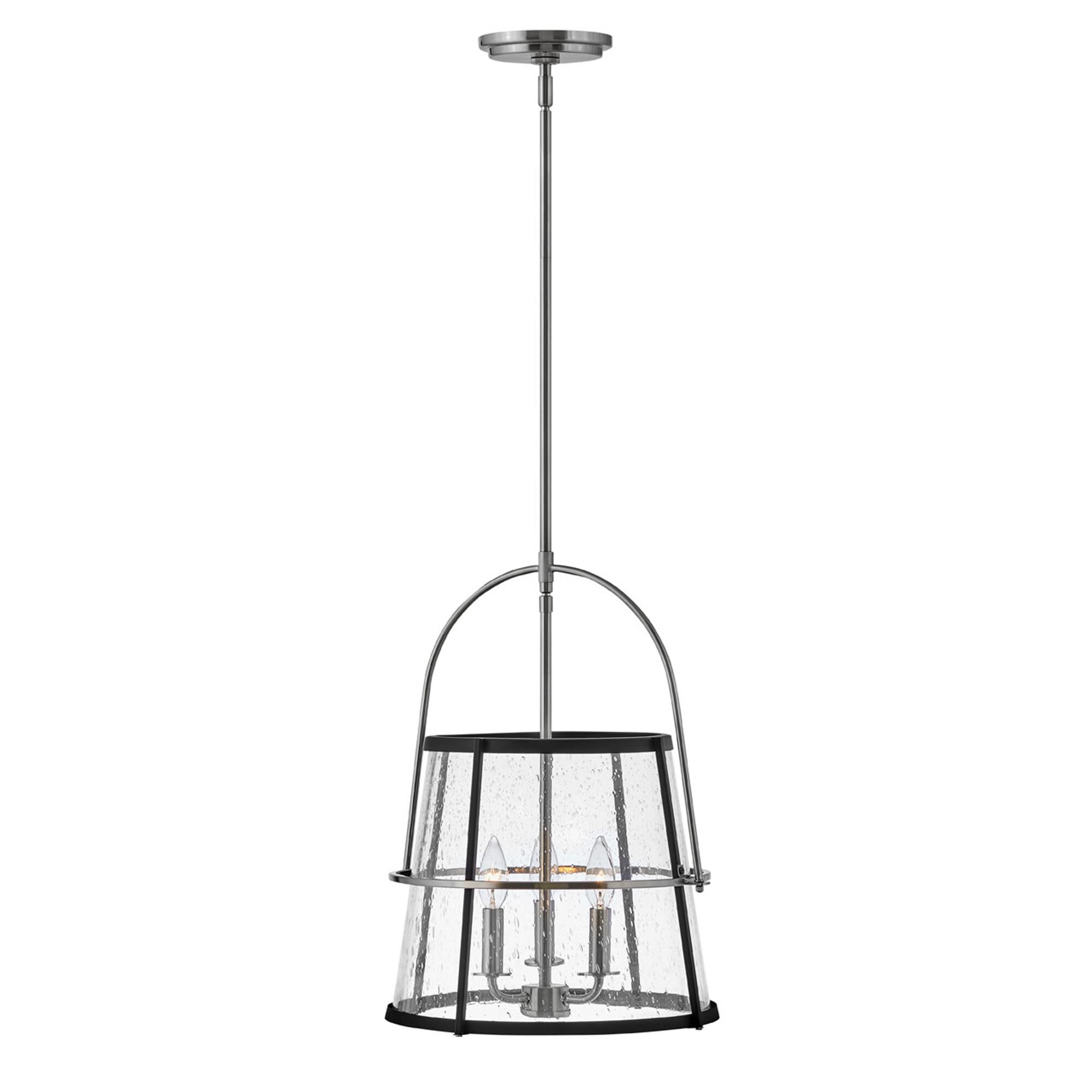 Shown in Brushed Nickel finish and Clear Seedy glass and Black accent
