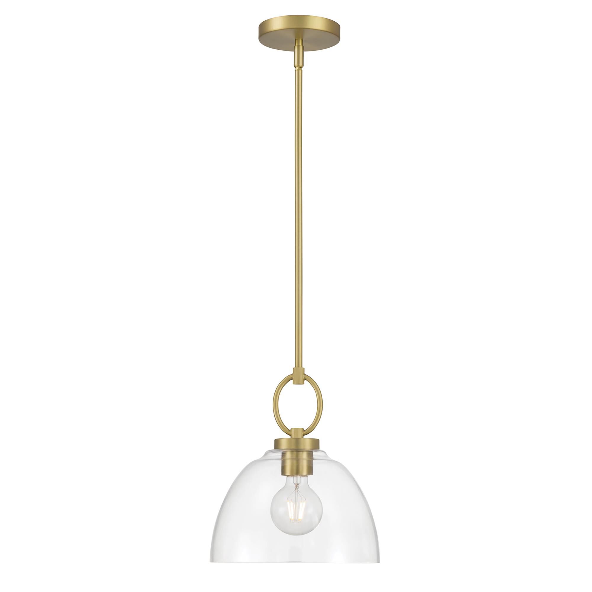 Shown in Vintage Brass finish and Clear glass