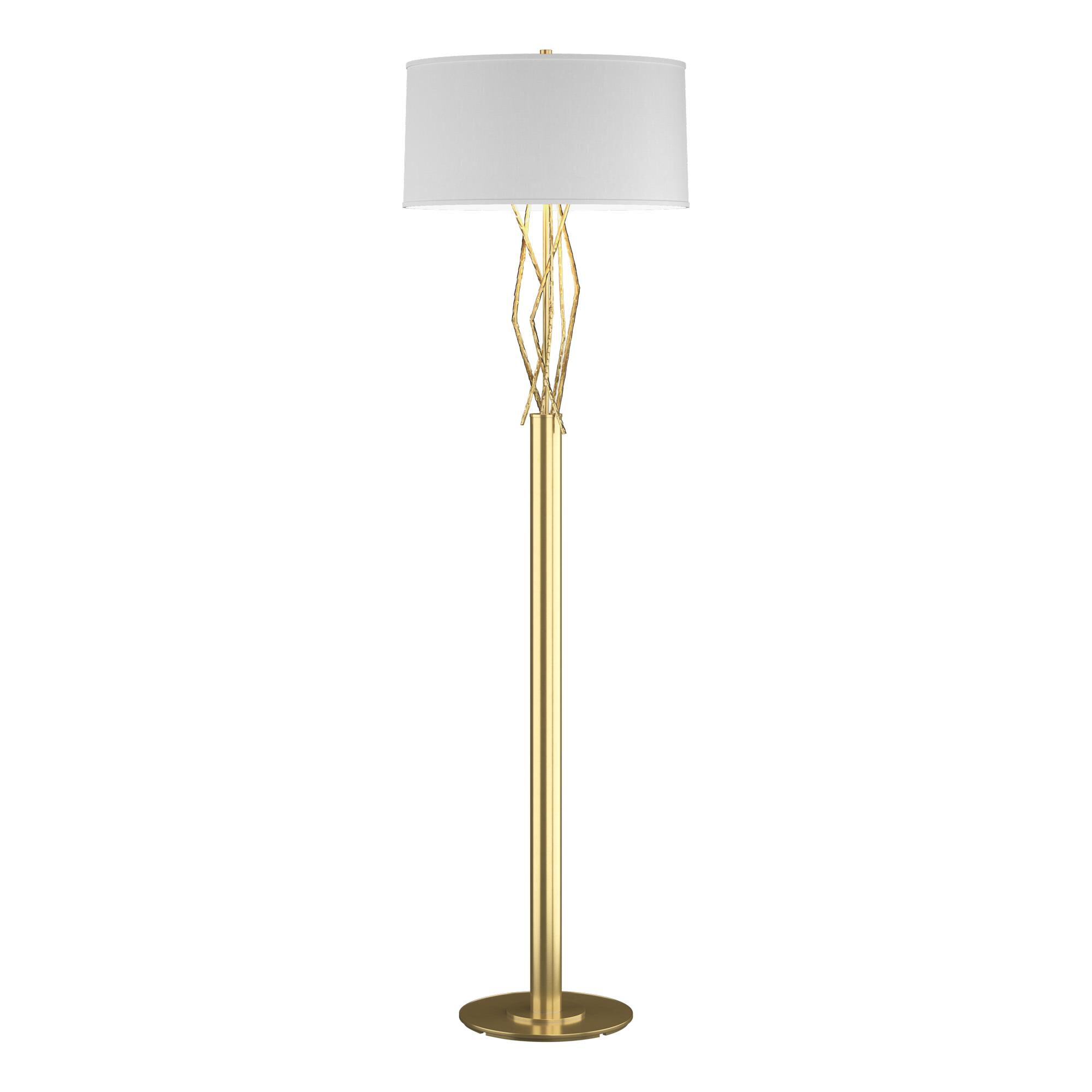 Shown in Modern Brass finish and Natural Anna shade